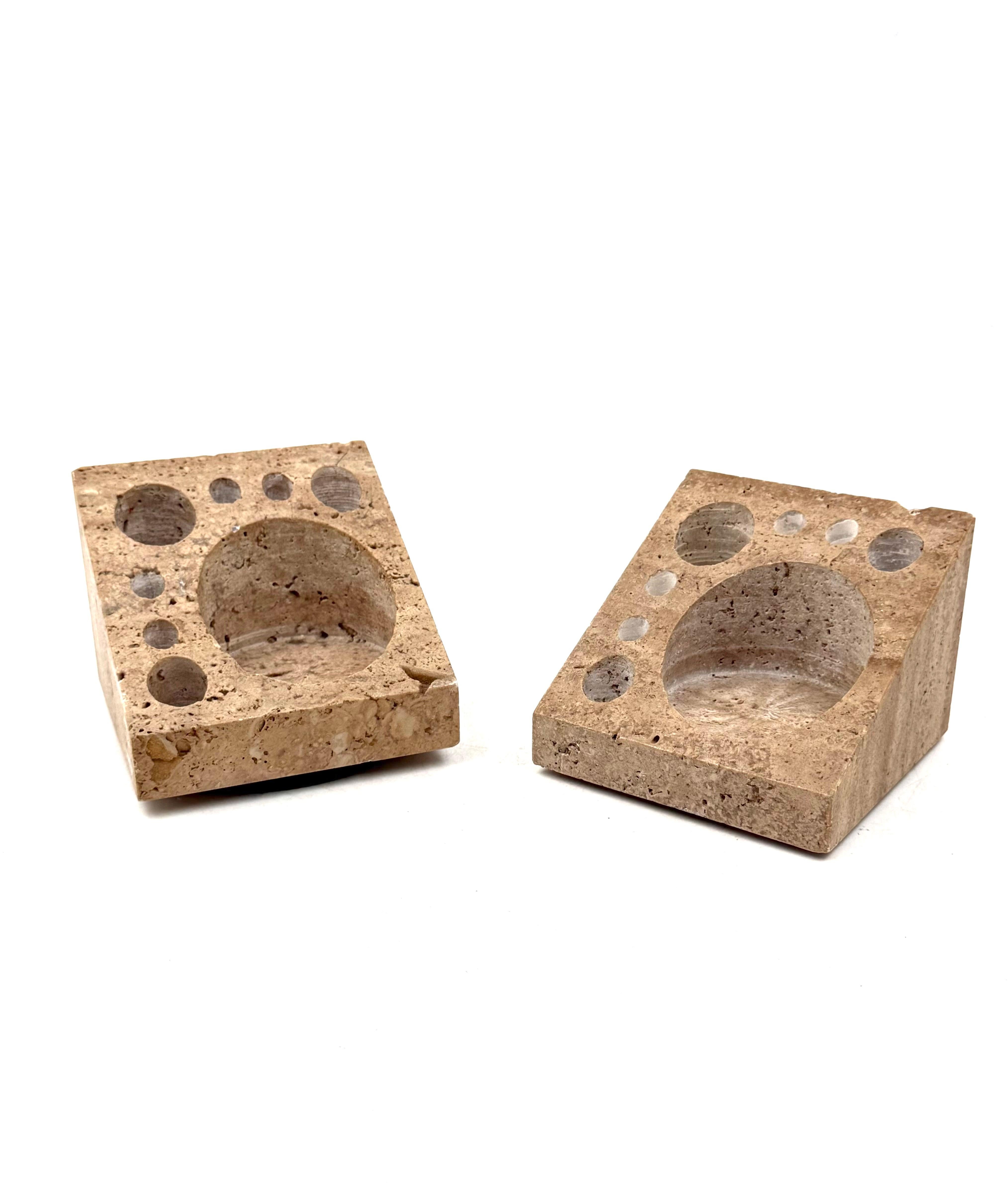 Enzo Mari, Set of 2 travertine desk organizers, Danese Italy 1970s im Angebot 7