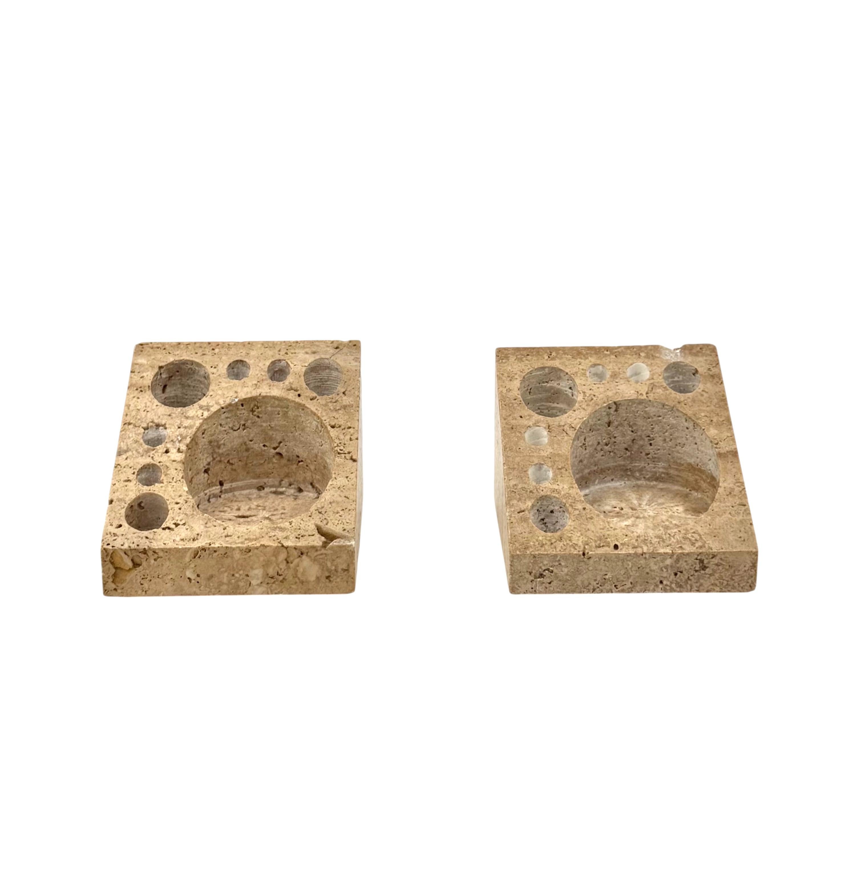 Enzo Mari, Set of 2 travertine desk organizers, Danese Italy 1970s (Italian) im Angebot
