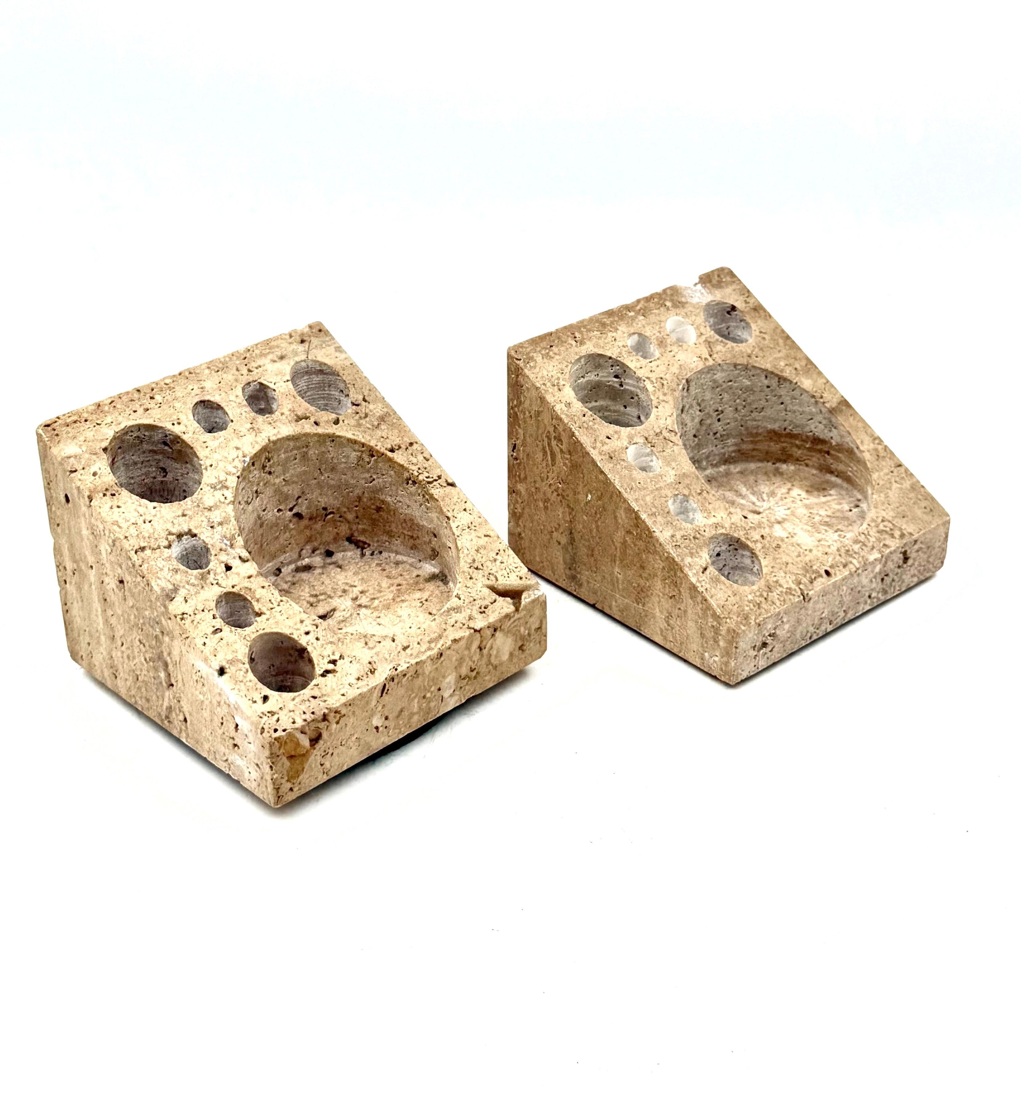 Enzo Mari, Set of 2 travertine desk organizers, Danese Italy 1970s (Late 20th Century) im Angebot