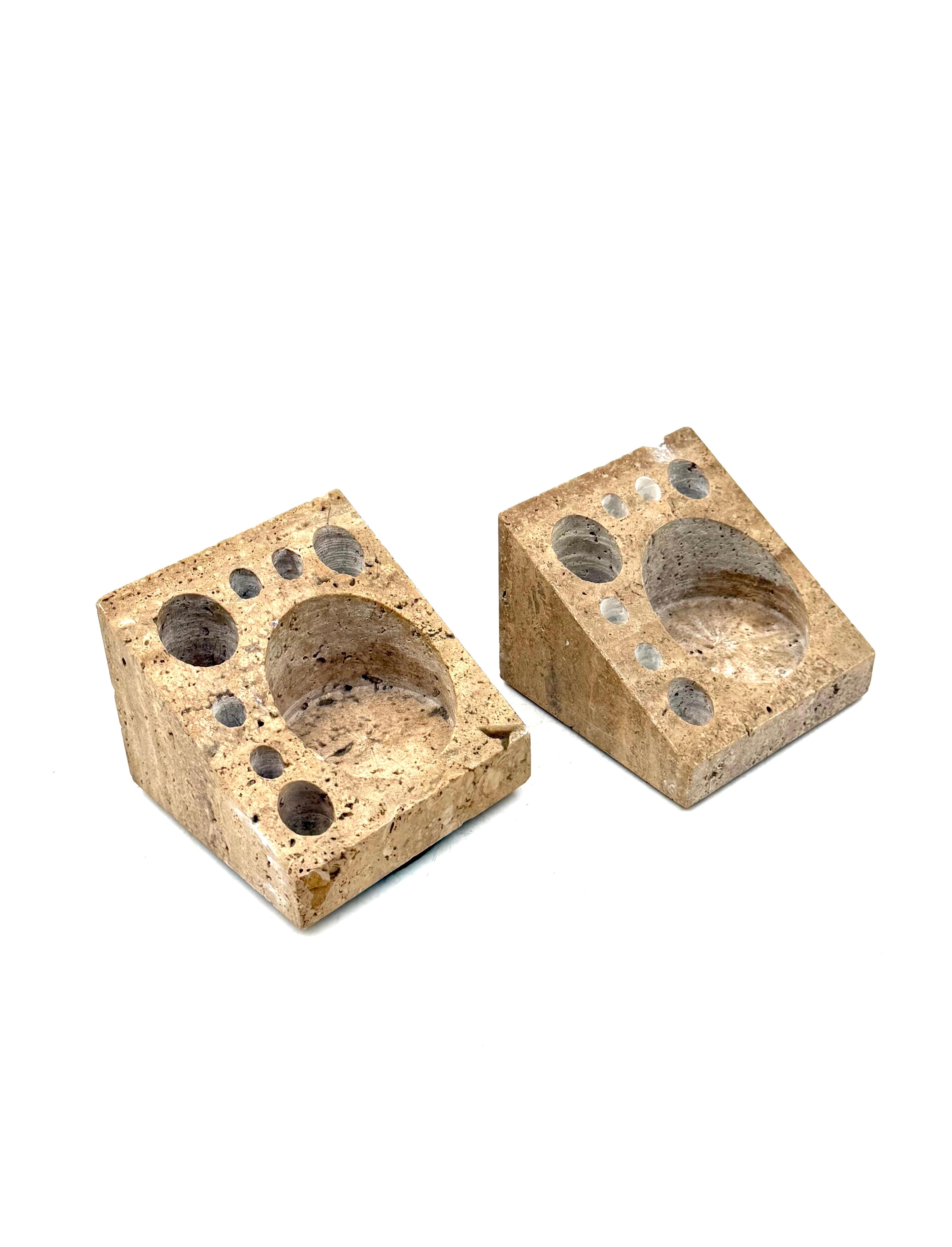 Enzo Mari, Set of 2 travertine desk organizers, Danese Italy 1970s (Travertin) im Angebot