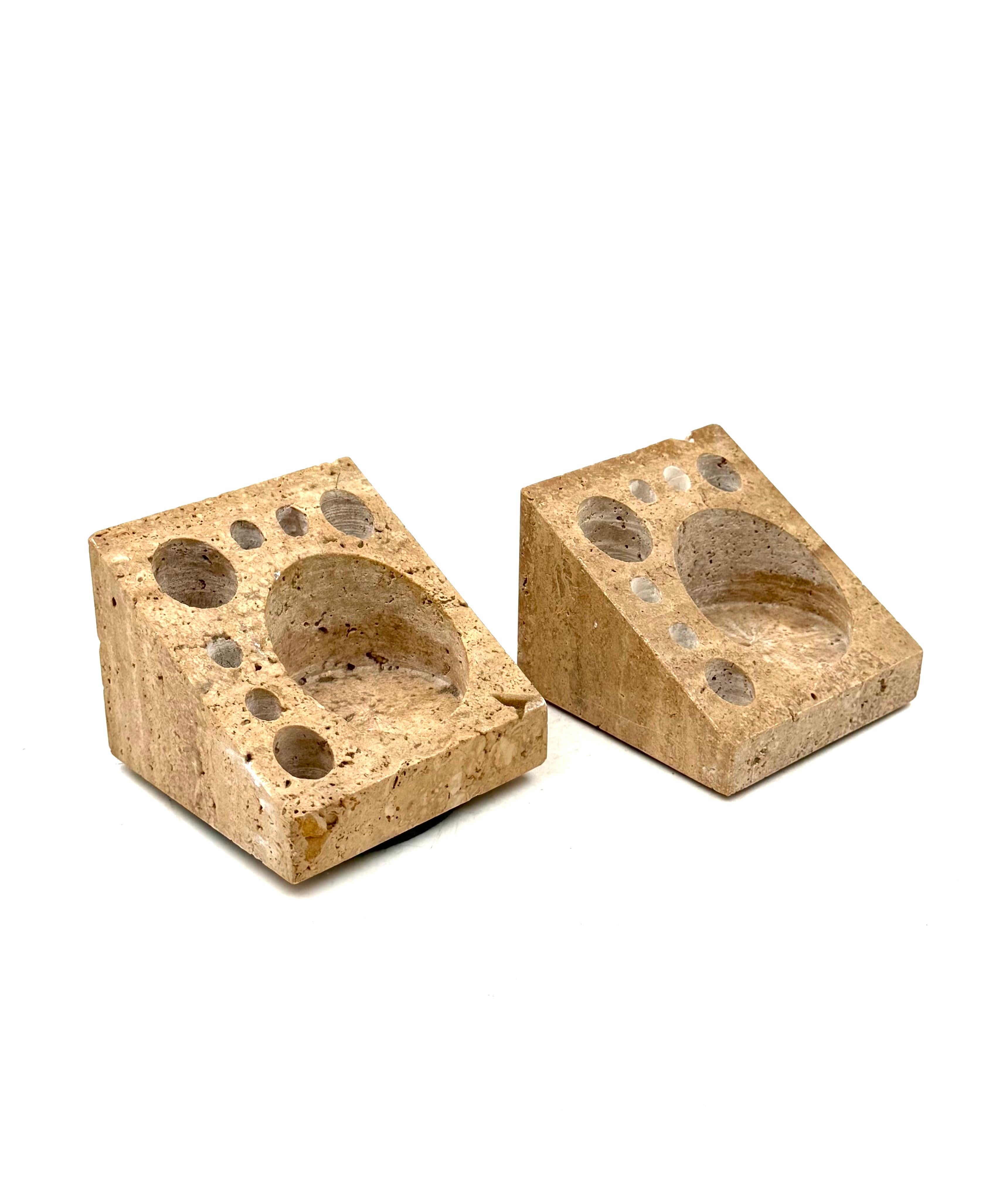 Enzo Mari, Set of 2 travertine desk organizers, Danese Italy 1970s im Angebot 1