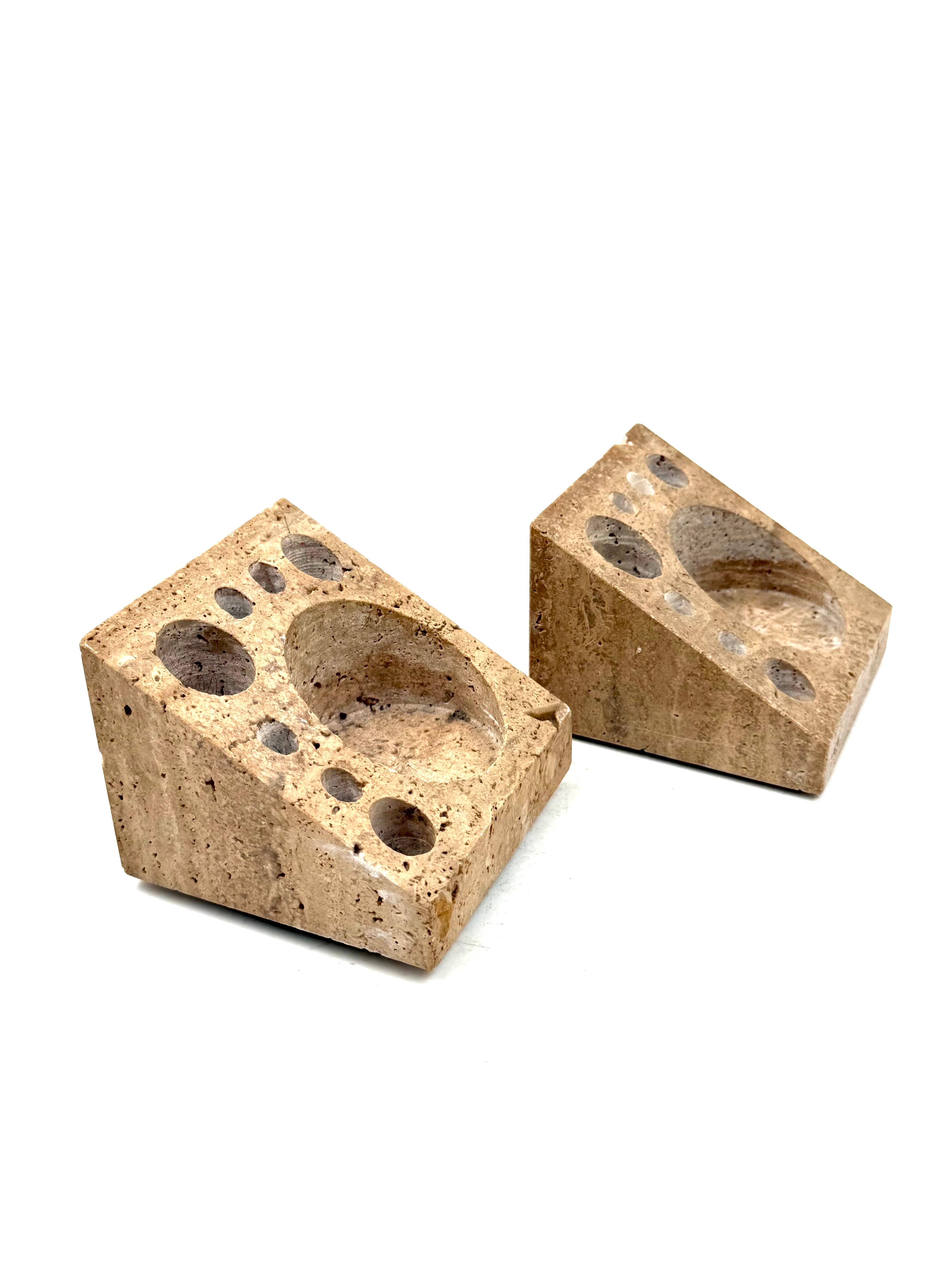 Enzo Mari, Set of 2 travertine desk organizers, Danese Italy 1970s im Angebot 2