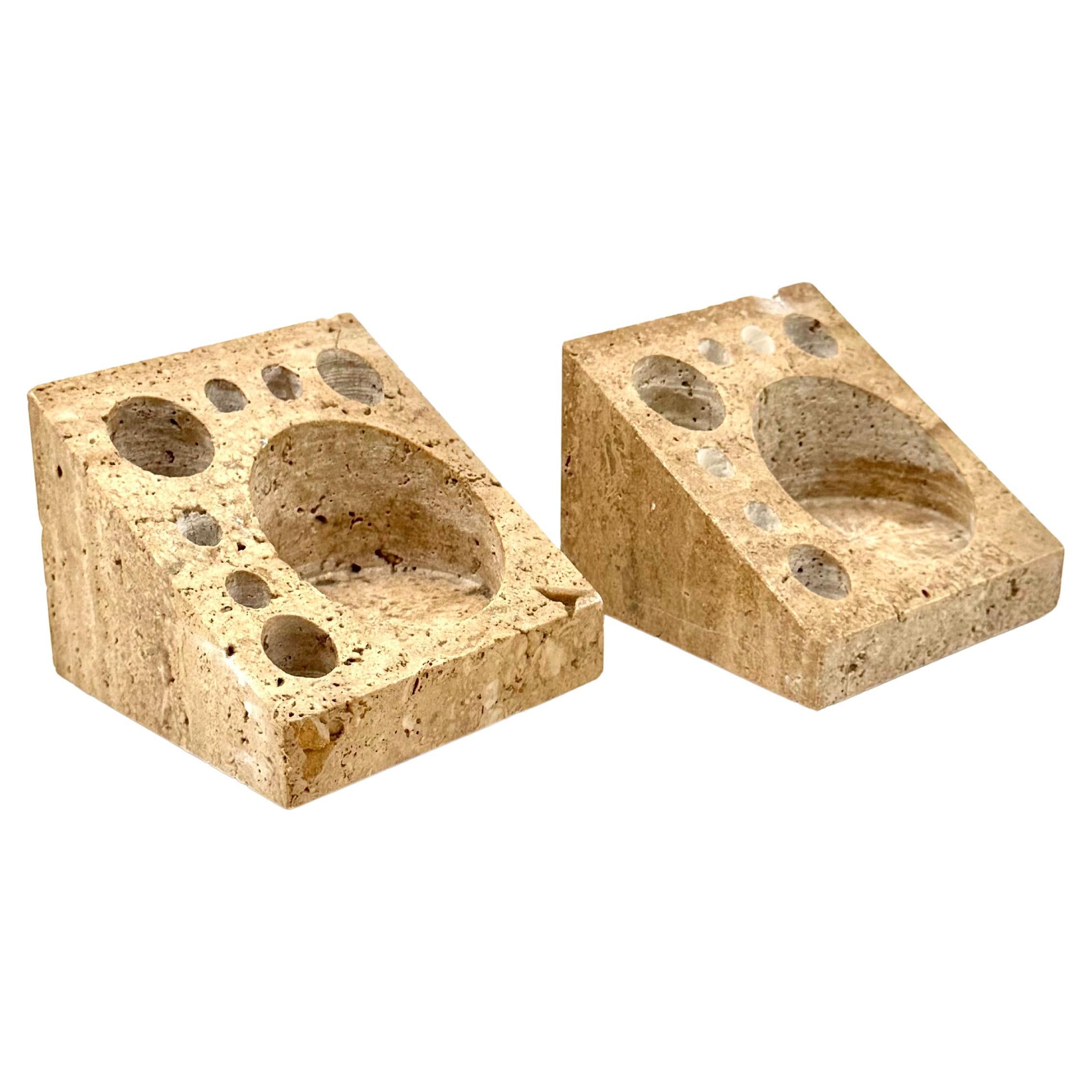 Enzo Mari, Set of 2 travertine desk organizers, Danese Italy 1970s
