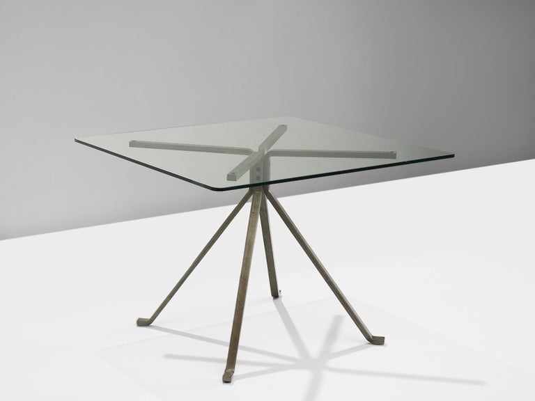 Mid-Century Modern Enzo Mari Cugino Table in Glass and Painted Steel For Sale