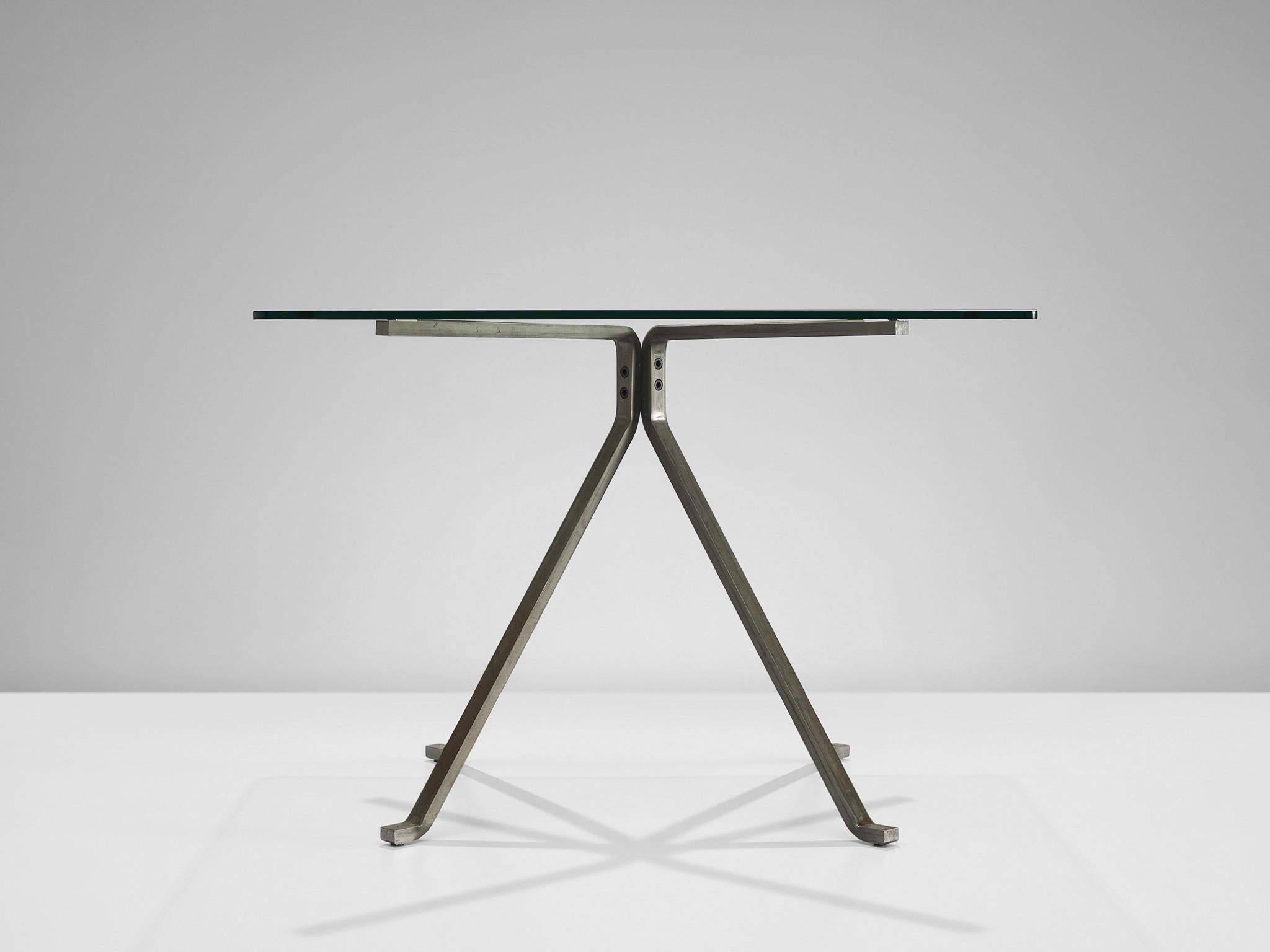 Italian Enzo Mari for Driade 'Cugino' Table in Glass and Brushed Steel 