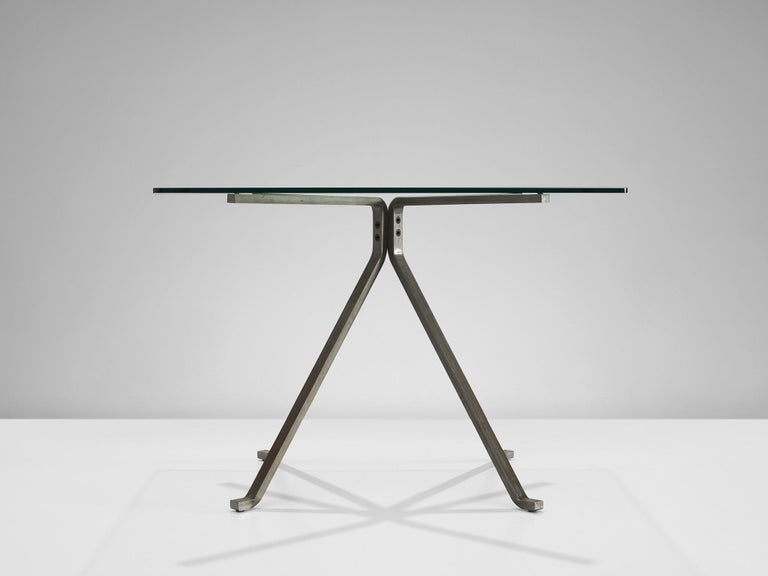 Italian Enzo Mari Cugino Table in Glass and Painted Steel For Sale