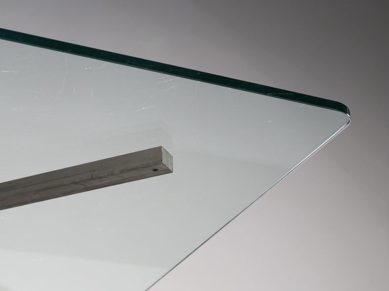 Brushed Enzo Mari Cugino Table in Glass and Painted Steel For Sale