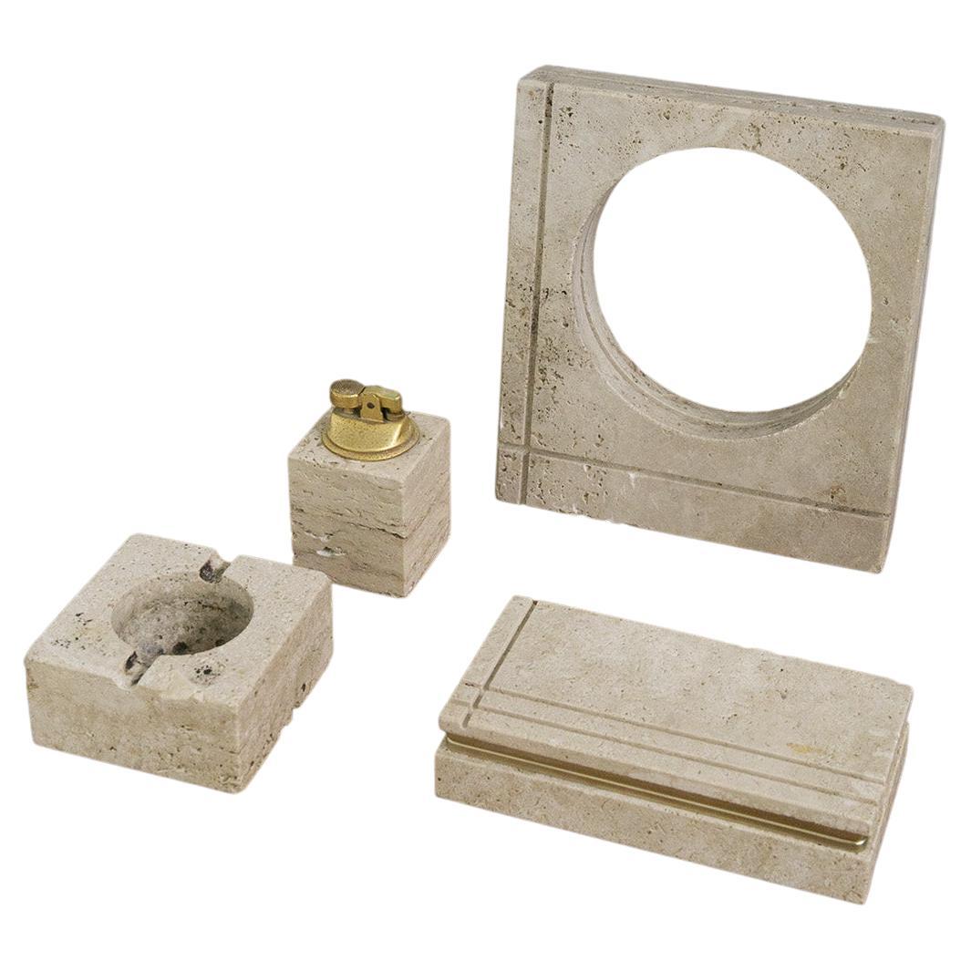 Enzo Mari Travertine and Brass Smoking Set