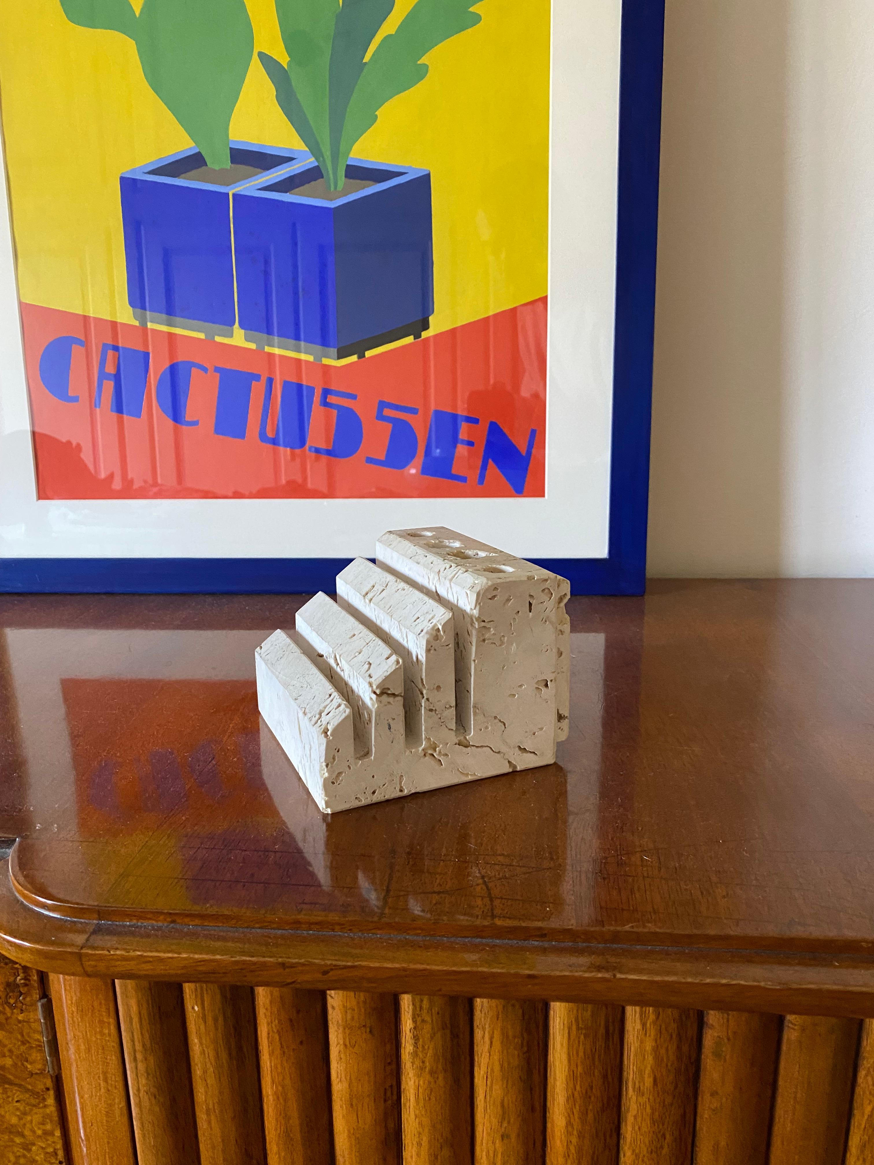Brutalist Enzo Mari, Travertine desk organizer, Fratelli Mannelli Italy 1970s For Sale