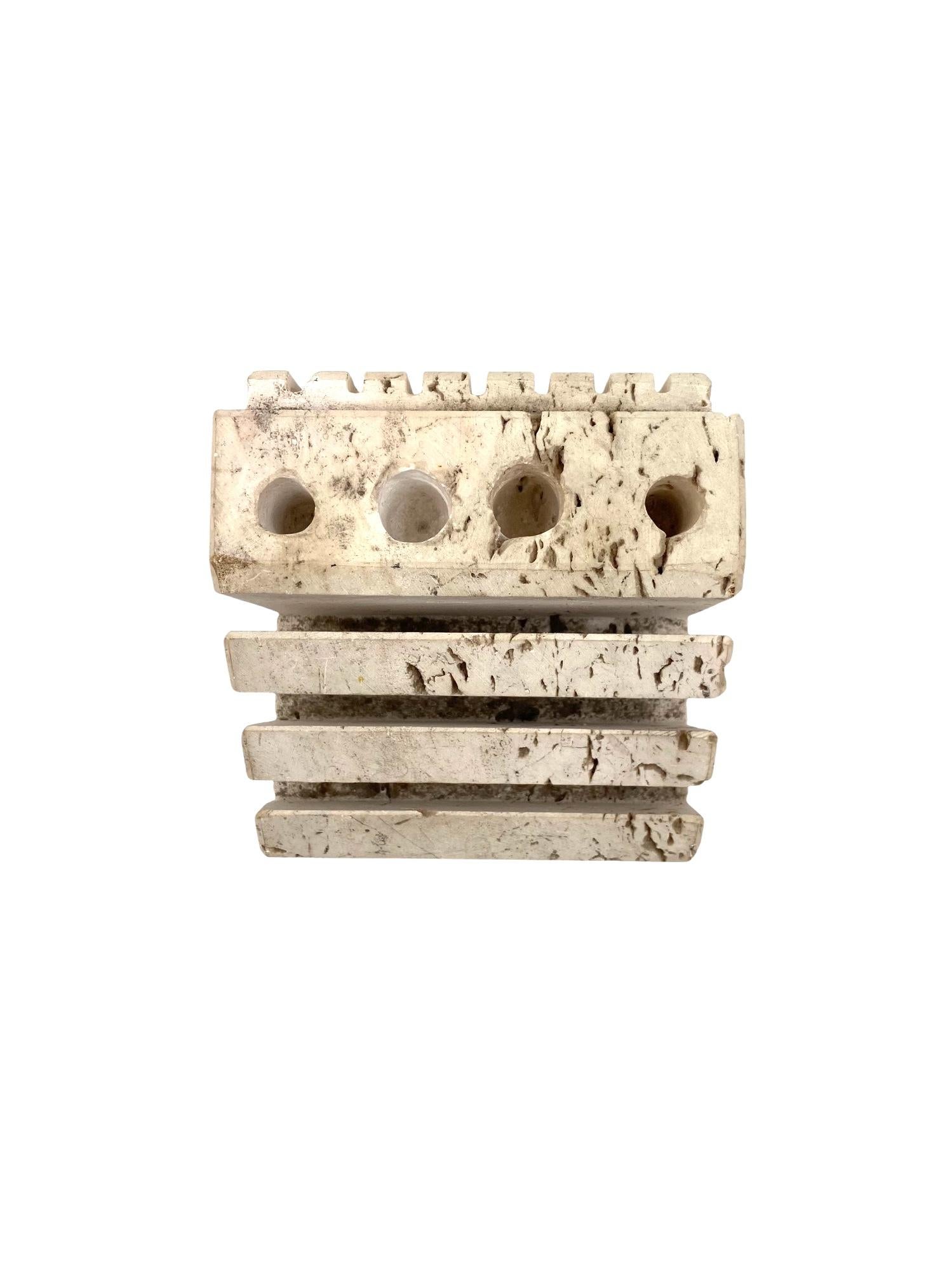 Italian Enzo Mari, Travertine desk organizer, Fratelli Mannelli Italy 1970s For Sale