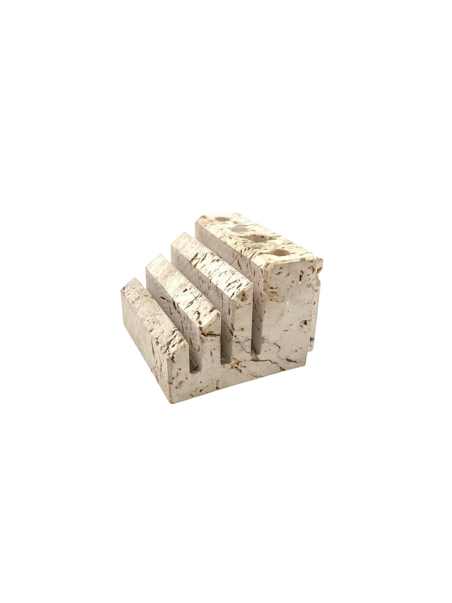 Enzo Mari, Travertine desk organizer, Fratelli Mannelli Italy 1970s In Good Condition For Sale In Firenze, IT