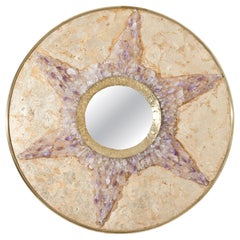 Espejo redondo Enzo Missoni, marco de latón con láminas de oro, Italia, años 70