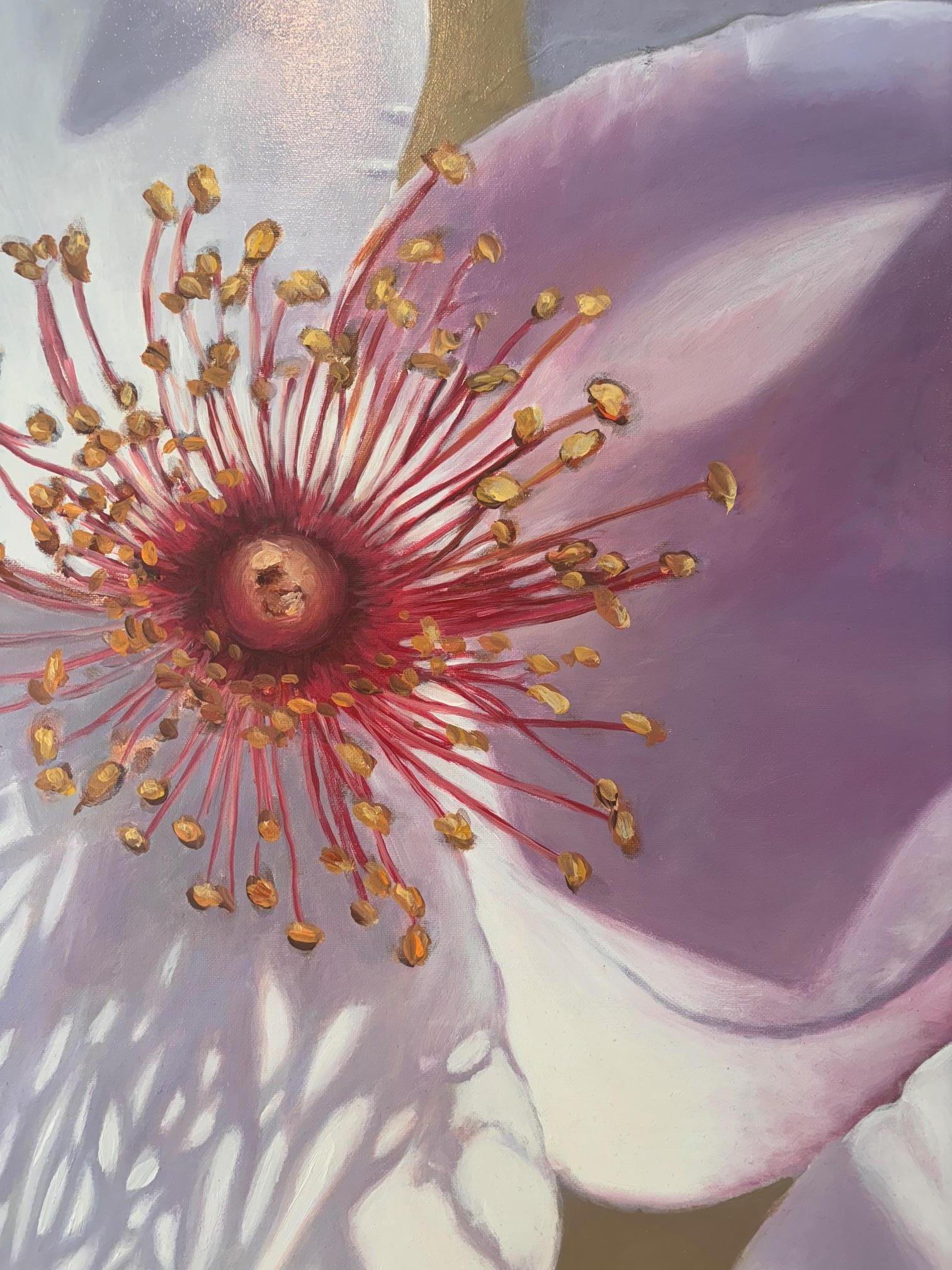 This exceptional artwork is currently on display and available for sale at Signet Contemporary Art Gallery and online.

Delicate yet quietly opulent, “Antique Roses” presents a lush composition of pale petals suspended in soft illumination. A tangle