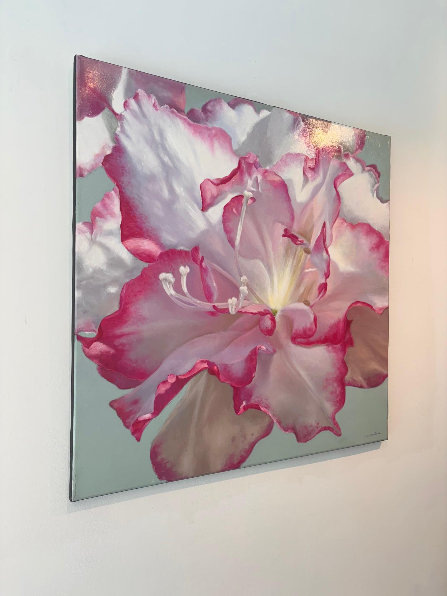 AZALEA - original impressionism floral oil painting - contemporary art - Gray Still-Life Painting by Enzo Montana