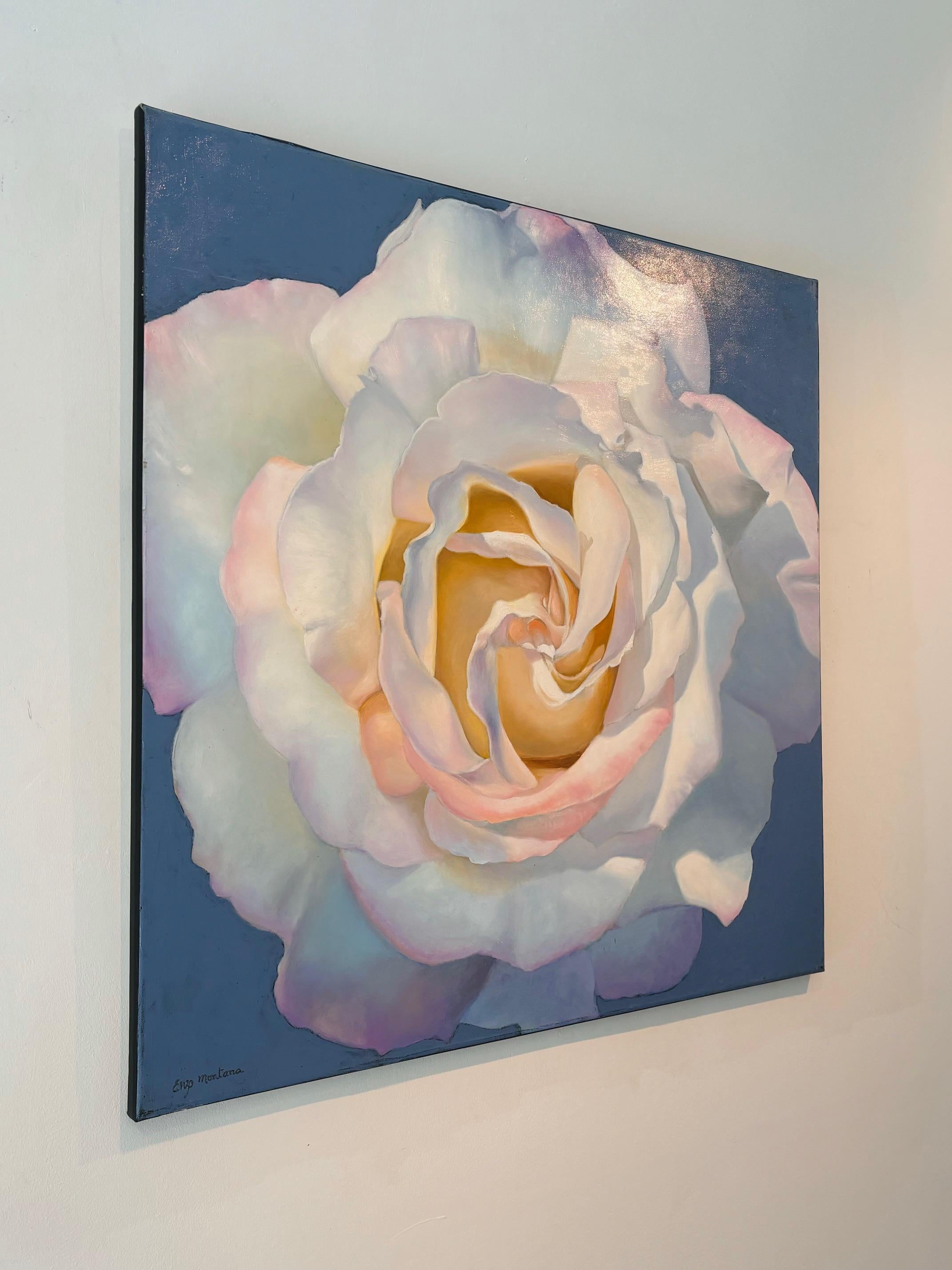 WHITE ROSE - original impressionism floral oil painting - contemporary art - Impressionist Painting by Enzo Montana