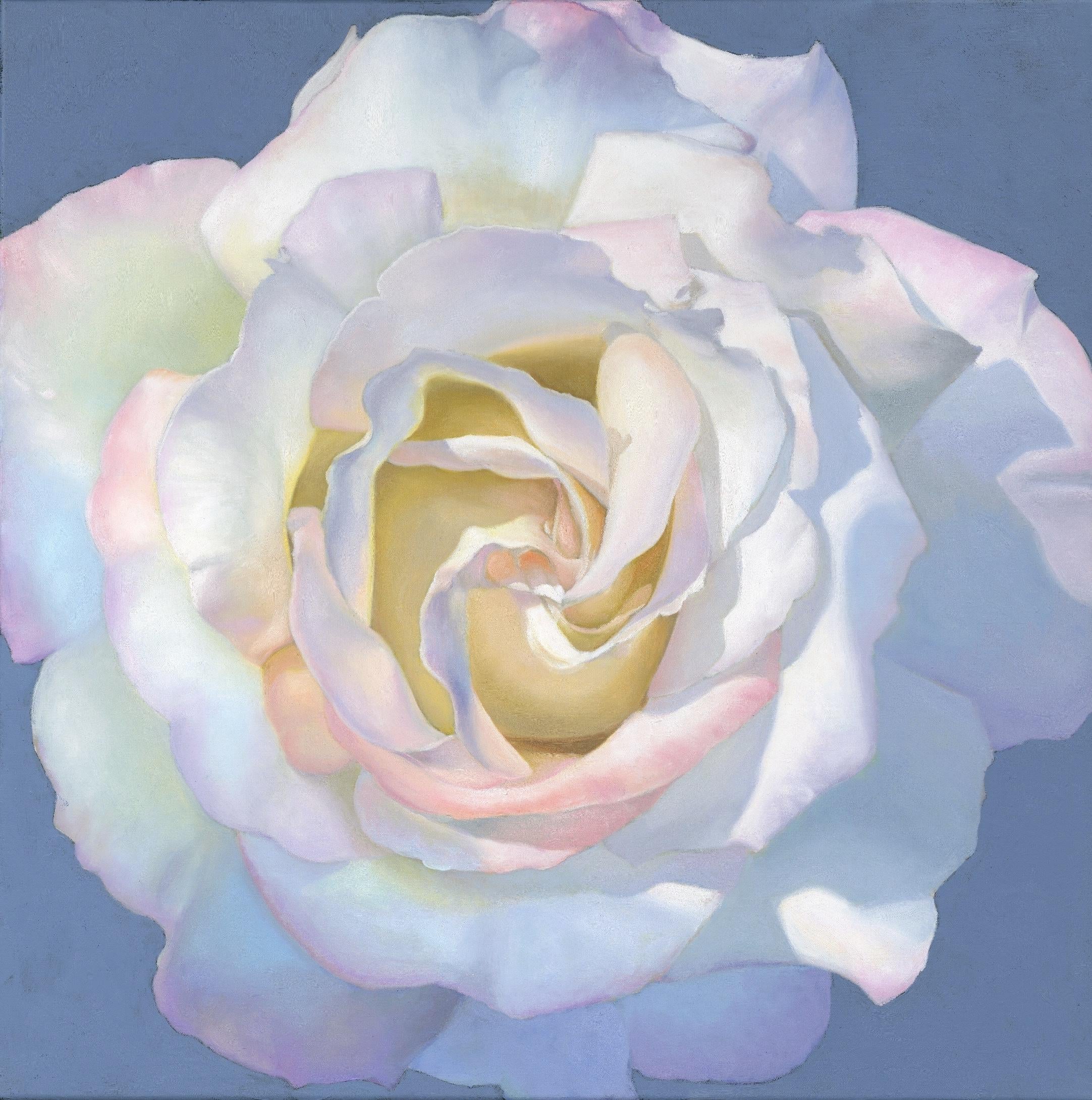 Enzo Montana Still-Life Painting - WHITE ROSE - original impressionism floral oil painting - contemporary art