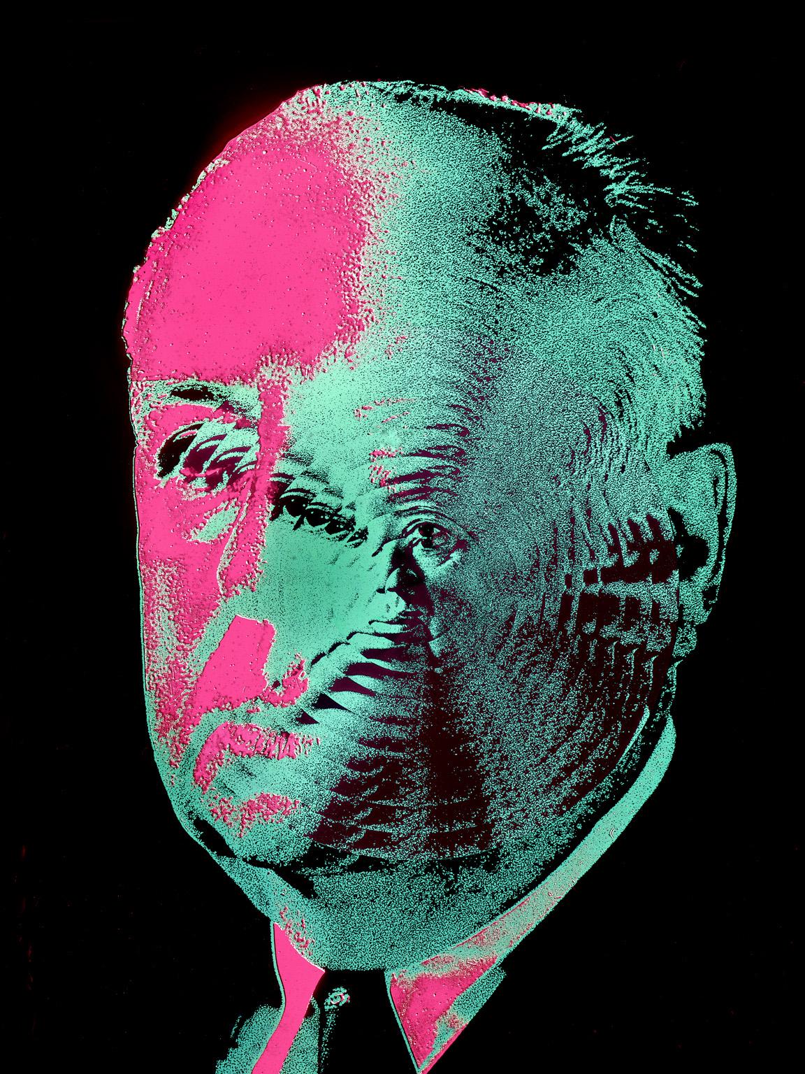 Enzo Ragazzini Figurative Photograph - Alfred Hitchcock - Pop Art, Photograph in Pink and Blue from the 1960s