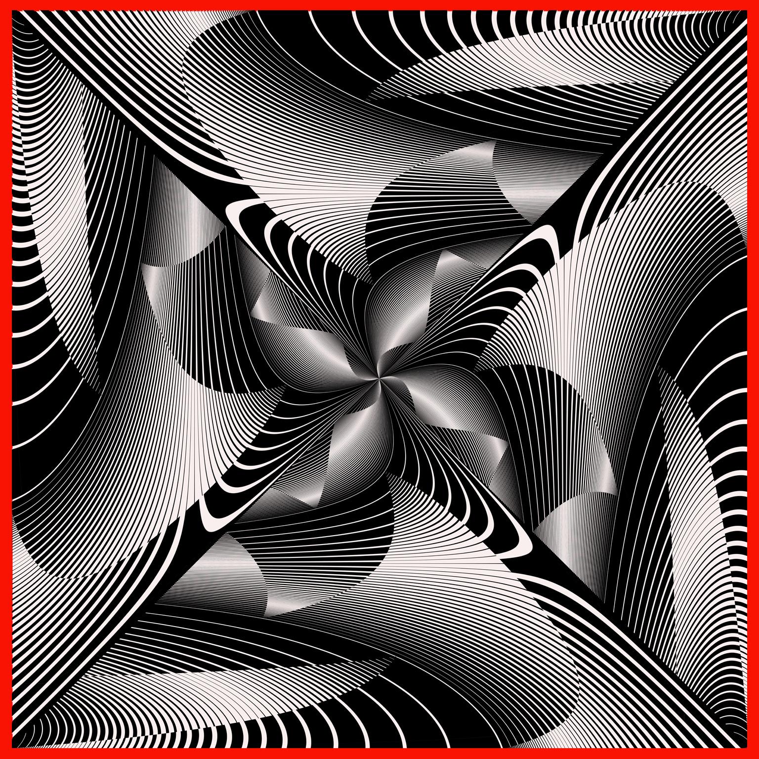 Sans titre - Impression Op Art noire et blanche avec cadre rouge