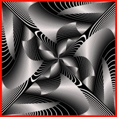Untitled - Black and White Op Art Print with Red Frame