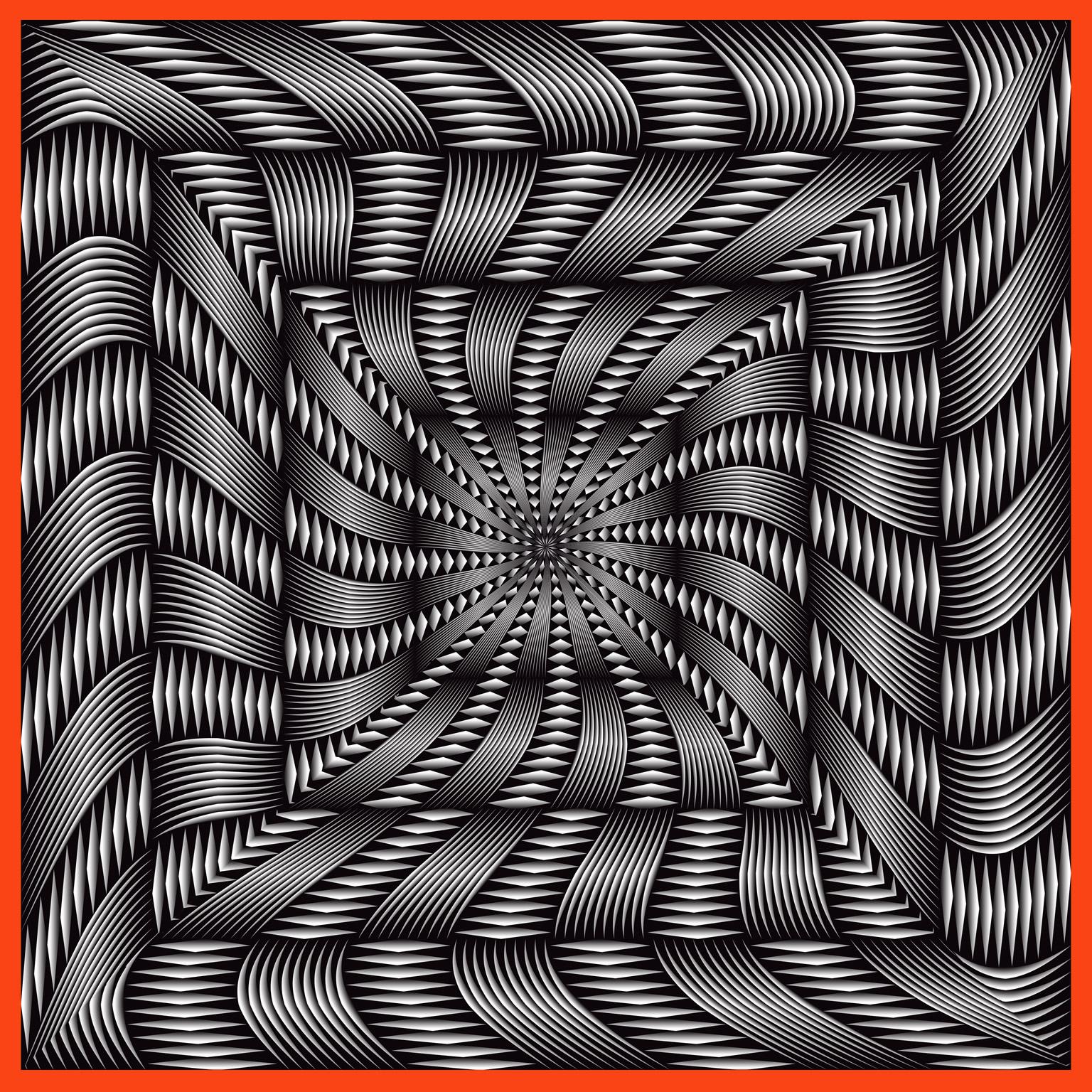 Untitled - Black and White Op Art Print with Red Frame