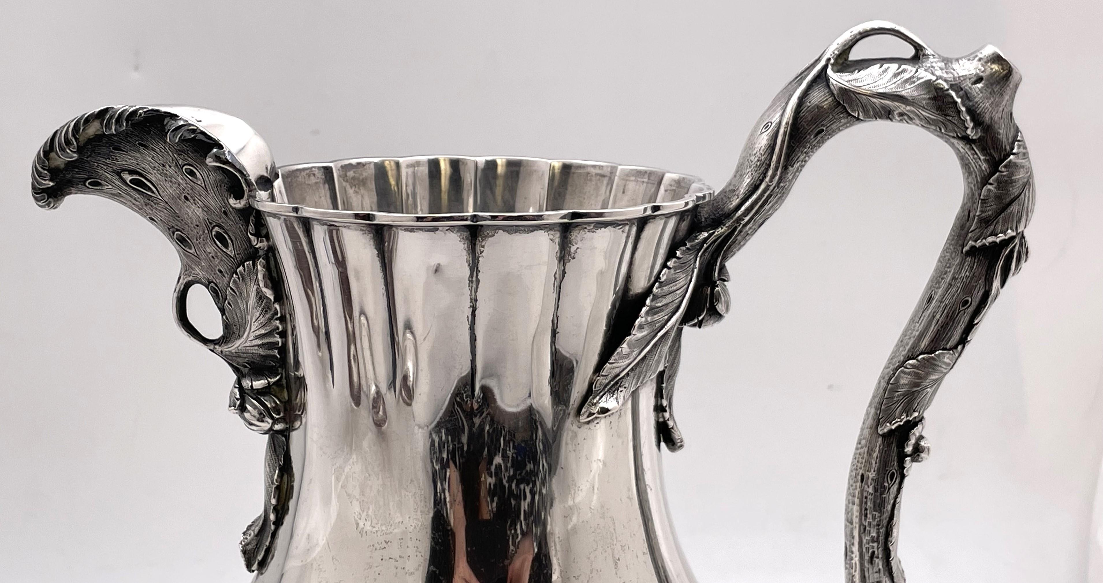 Eoff&Shepard for Ball, Black Coin Silver Pitcher from 1850s with Natural Motifs In Good Condition For Sale In New York, NY