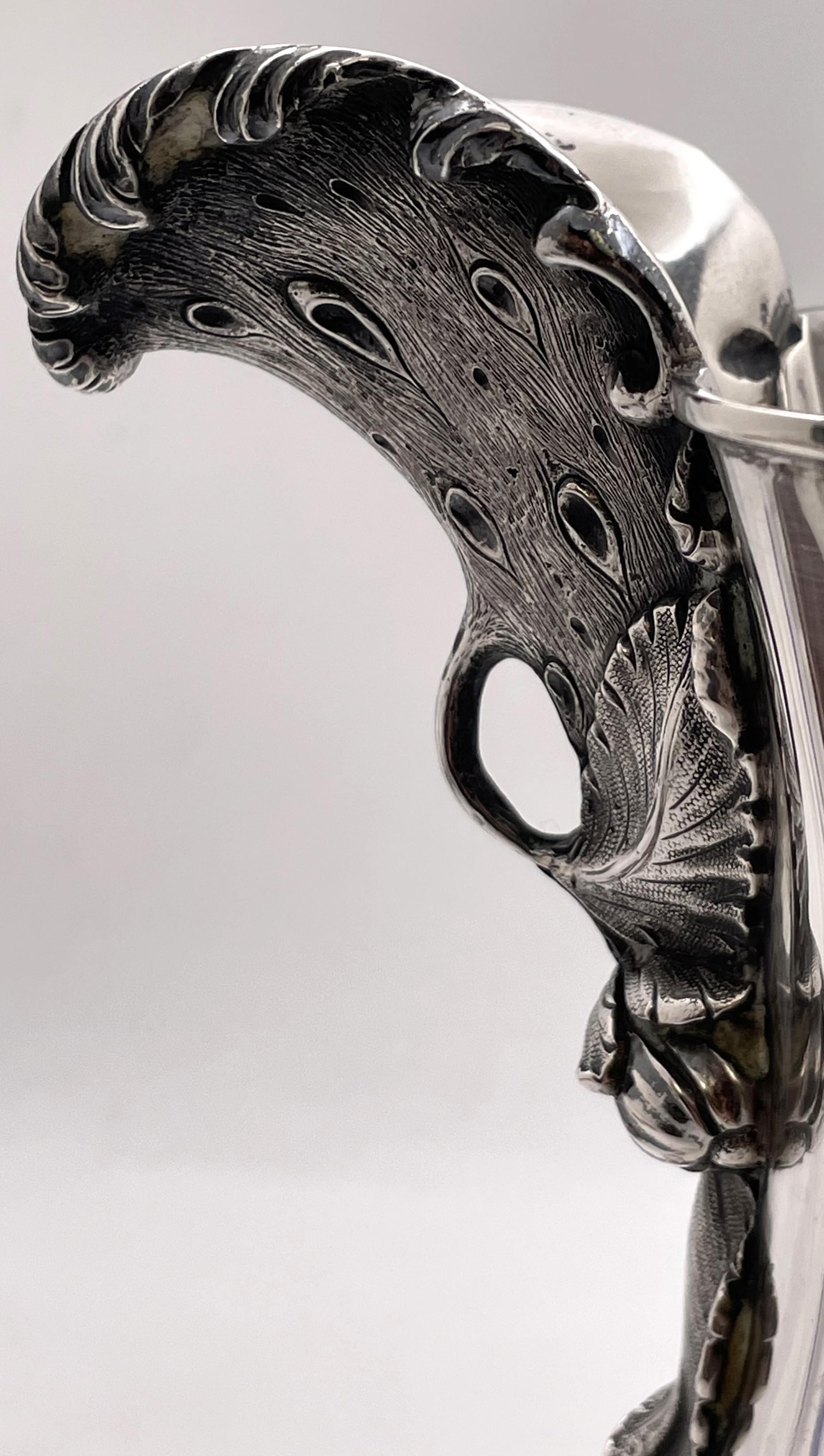 19th Century Eoff&Shepard for Ball, Black Coin Silver Pitcher from 1850s with Natural Motifs For Sale