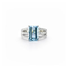 Georgios Collections 18 Karat White Gold Emerald-Cut Aquamarine and Diamond Ring