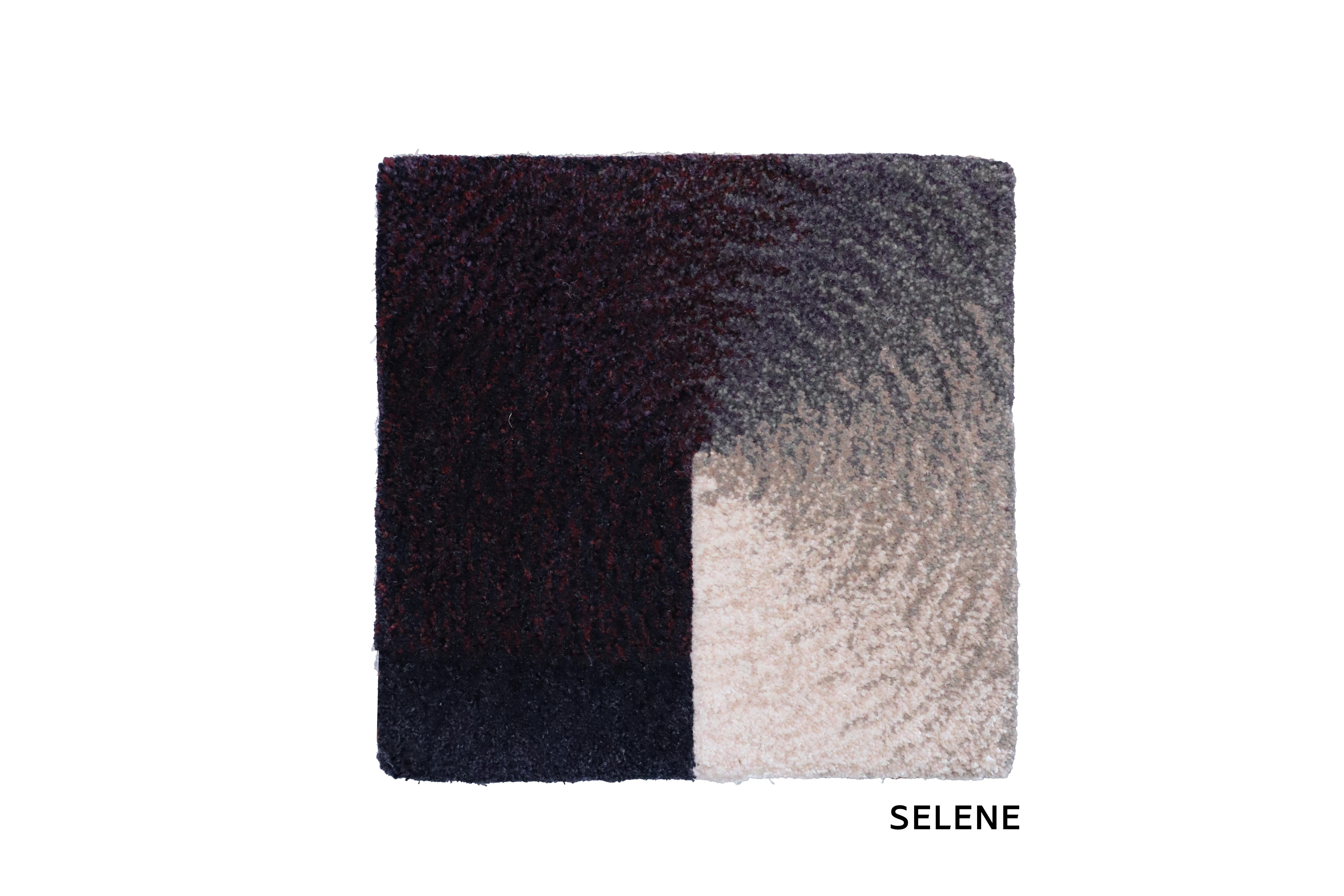 EOS & SELENE collection rug sample. 
Price is for 1 sample sized 30x30cm (12x12 inches). 
Please specify the name of the design that you would like to purchase a sample for, EOS or SELENE.

The rug collection EOS & SELENE is a playful statement on