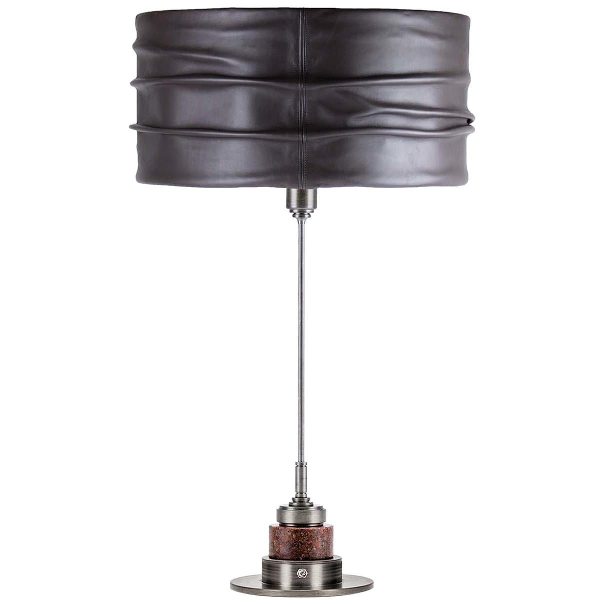 EOS Gray Leather Table Lamp by Acanthus