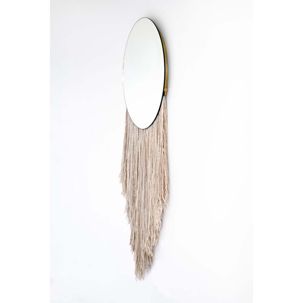 Canadian Eos Mirror antique glass and natural fiber For Sale