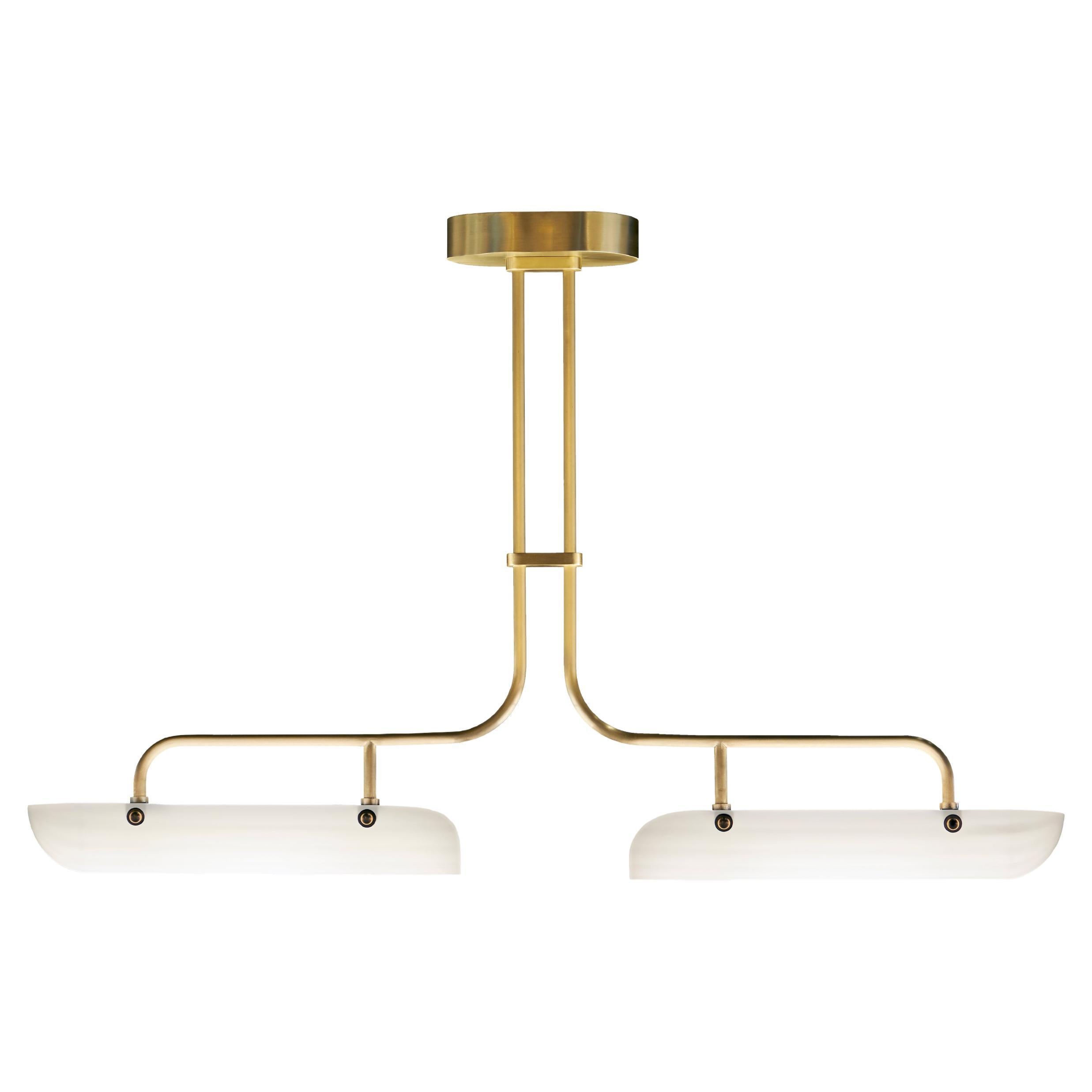 Eos Streamline Moderne Inspired Blown Glass and Brass Chandelier For Sale