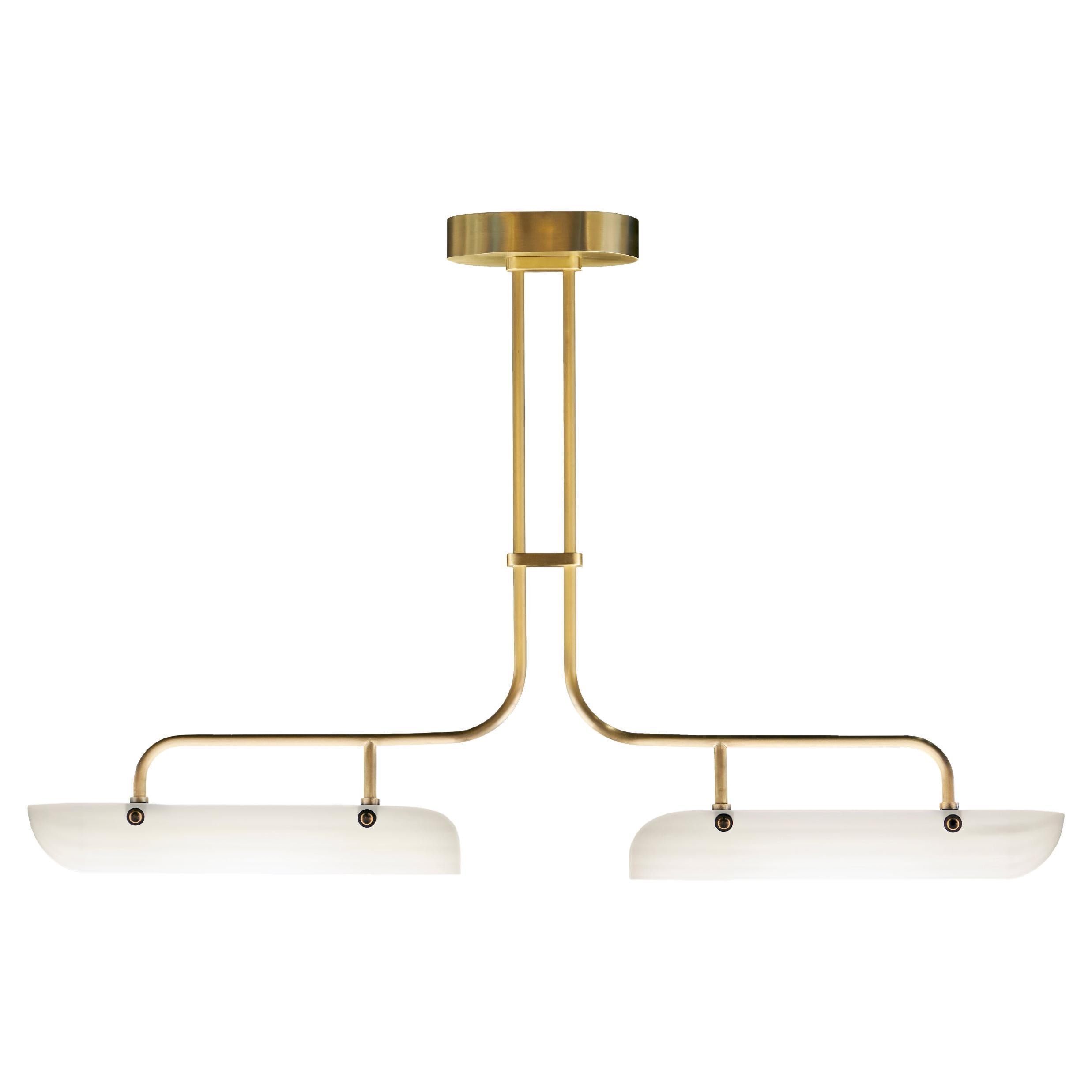 Eos Streamline Moderne Inspired Blown Glass and Brass Chandelier