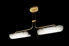 Eos Streamline Moderne Inspired Blown Glass and Brass Chandelier