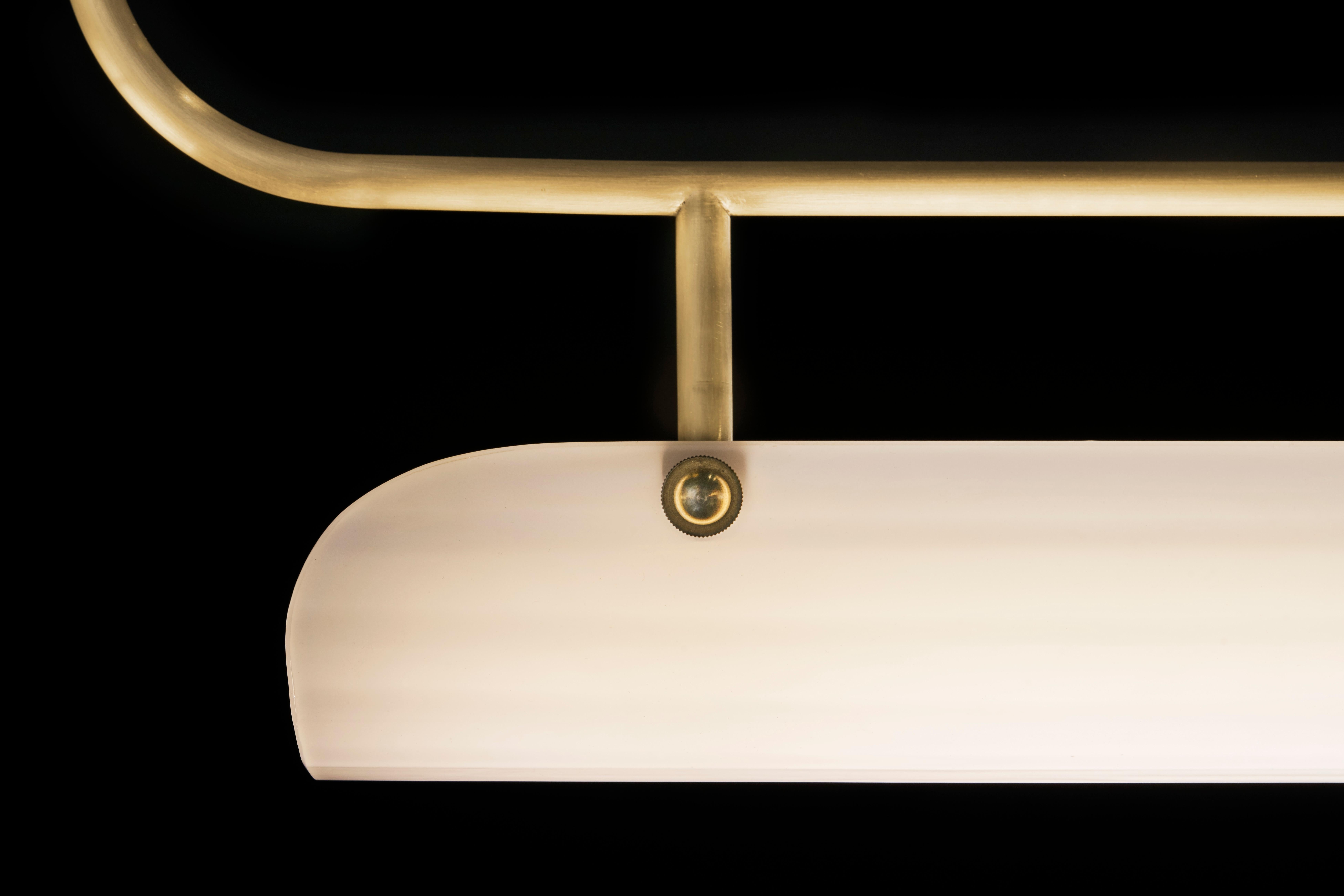 Streamlined Moderne Eos Streamline Moderne Inspired Blown Glass and Brass Chandelier For Sale
