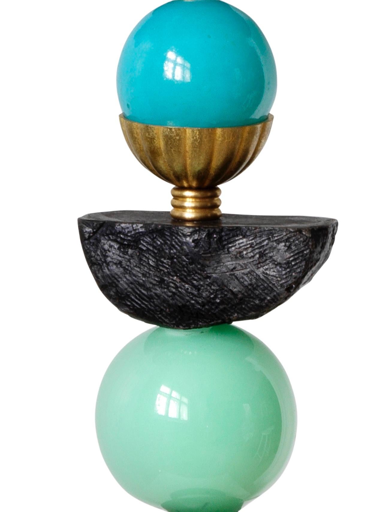 Modern Eos Table Lamp by Margit Wittig, Blue and Green Glass with Sculpted Portrait