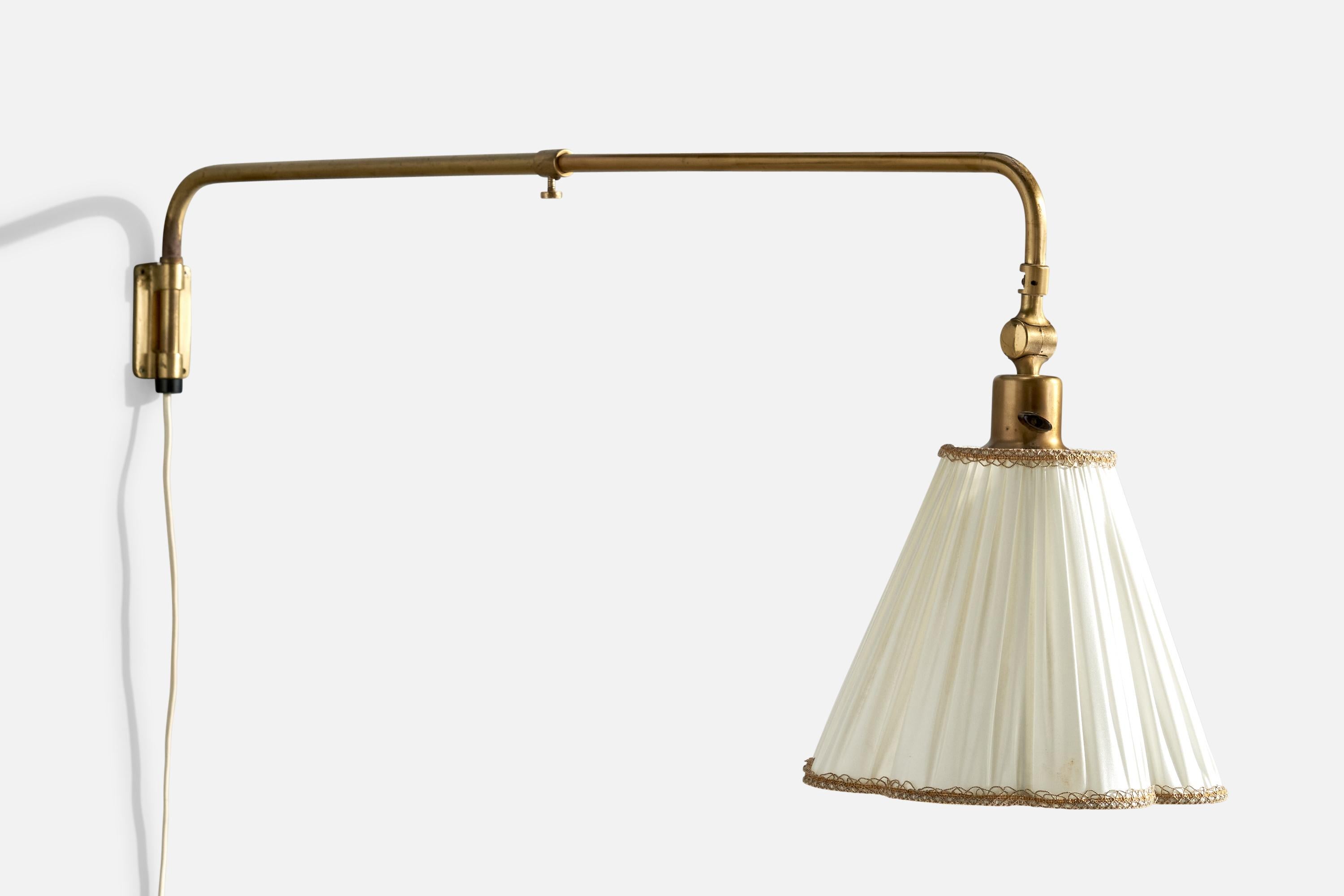 Scandinavian Modern EOS, Wall Light, Brass, Fabric, Sweden, 1940s For Sale
