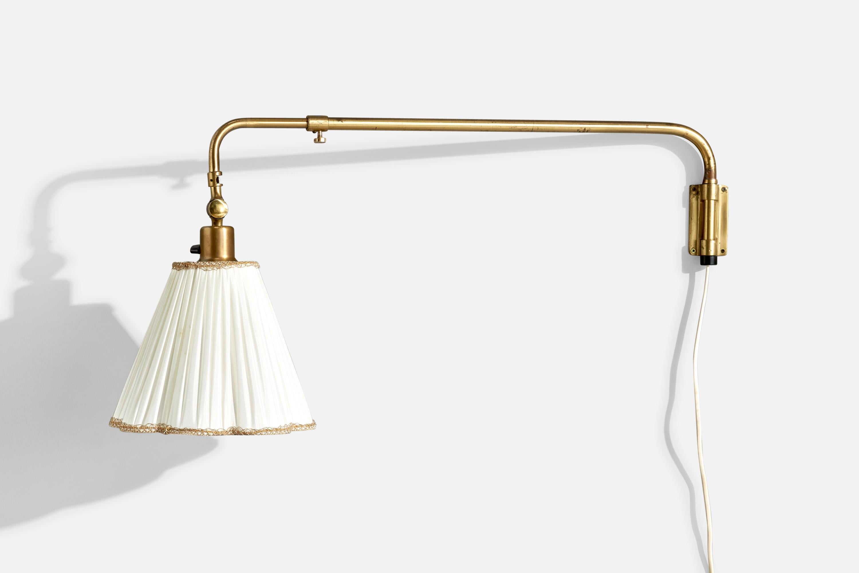 EOS, Wall Light, Brass, Fabric, Sweden, 1940s In Good Condition For Sale In High Point, NC