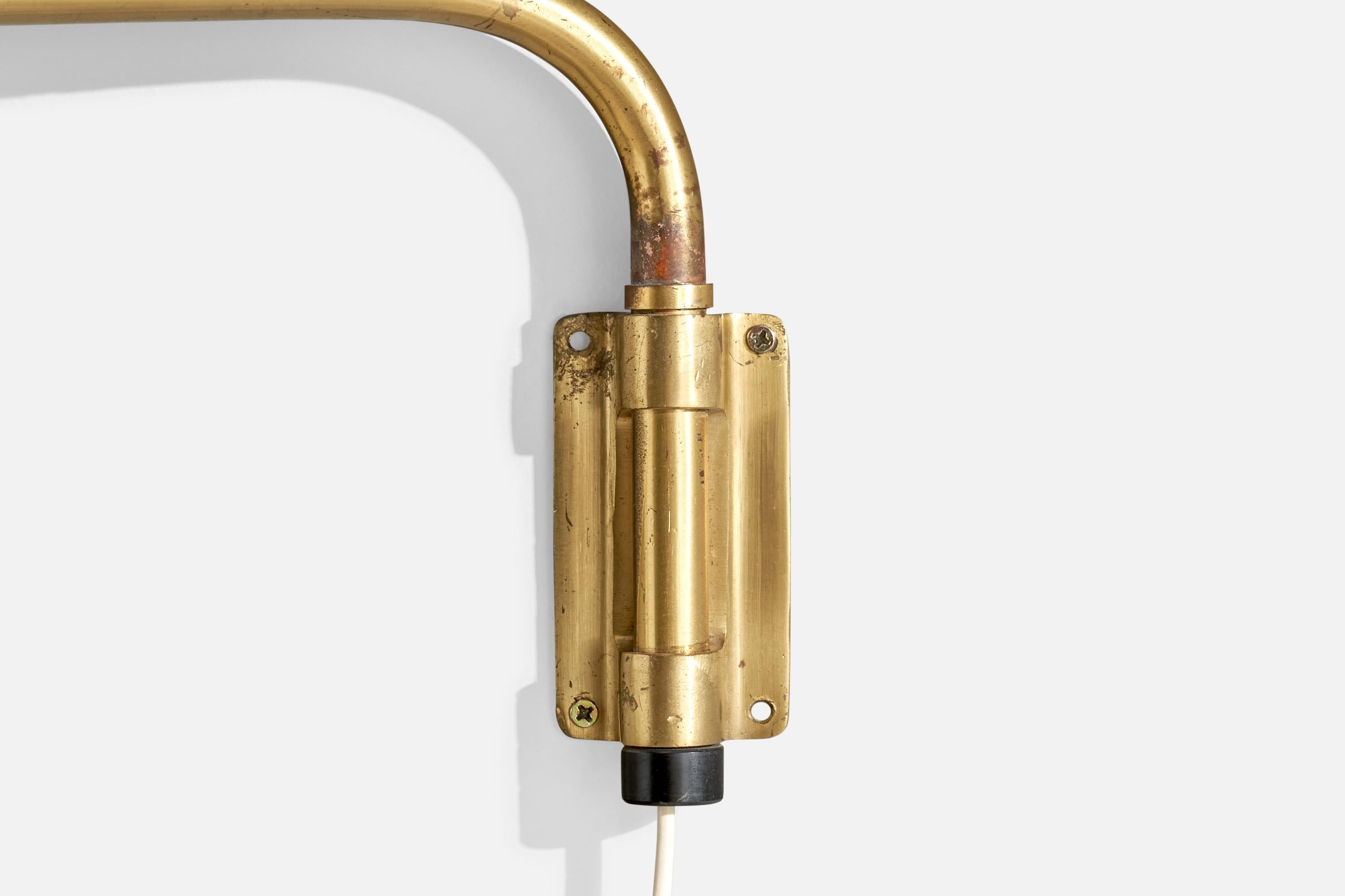 Mid-20th Century EOS, Wall Light, Brass, Fabric, Sweden, 1940s For Sale