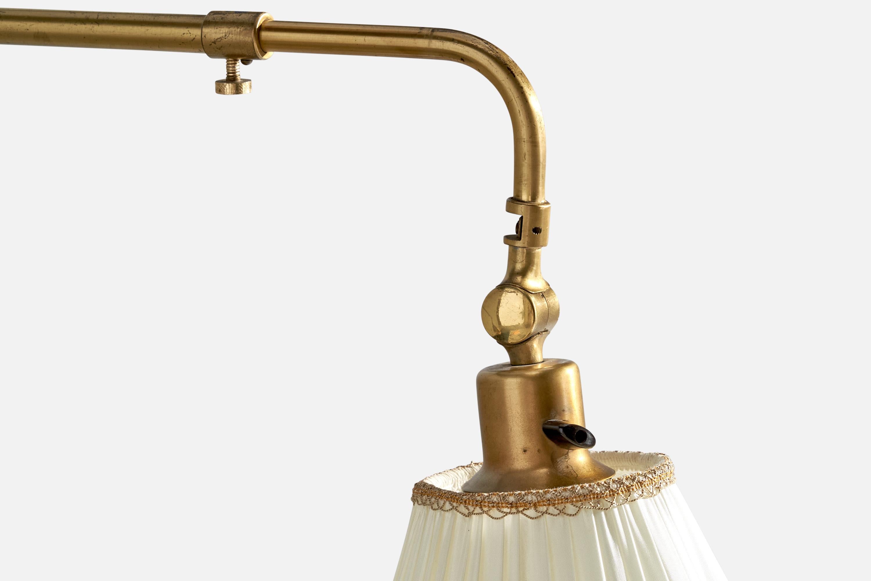 EOS, Wall Light, Brass, Fabric, Sweden, 1940s For Sale 2