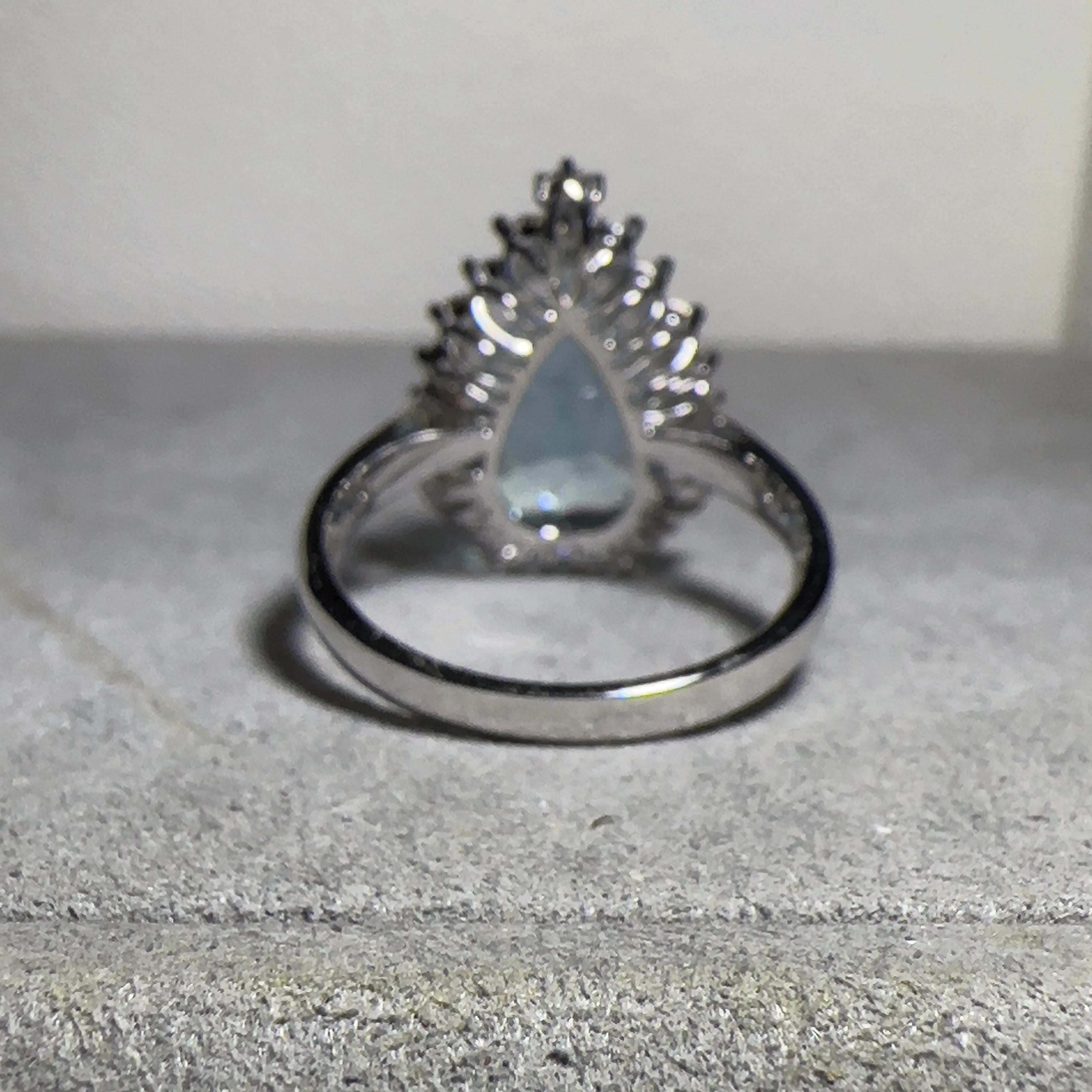 Contemporary Eostre Aquamarine and Diamond Ring in 18k White Gold