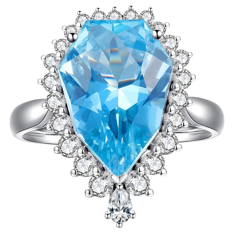 Eostre Aquamarine and Diamond Ring in 18k White Gold