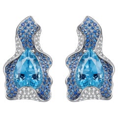 Eostre Aquamarine Diamond and Sapphire White Gold Earring