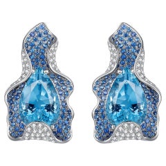 Eostre Aquamarine Diamond and Sapphire White Gold Earring