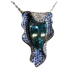 Eostre Aquamarine Sapphire and Diamond 18k White Gold Pendant
