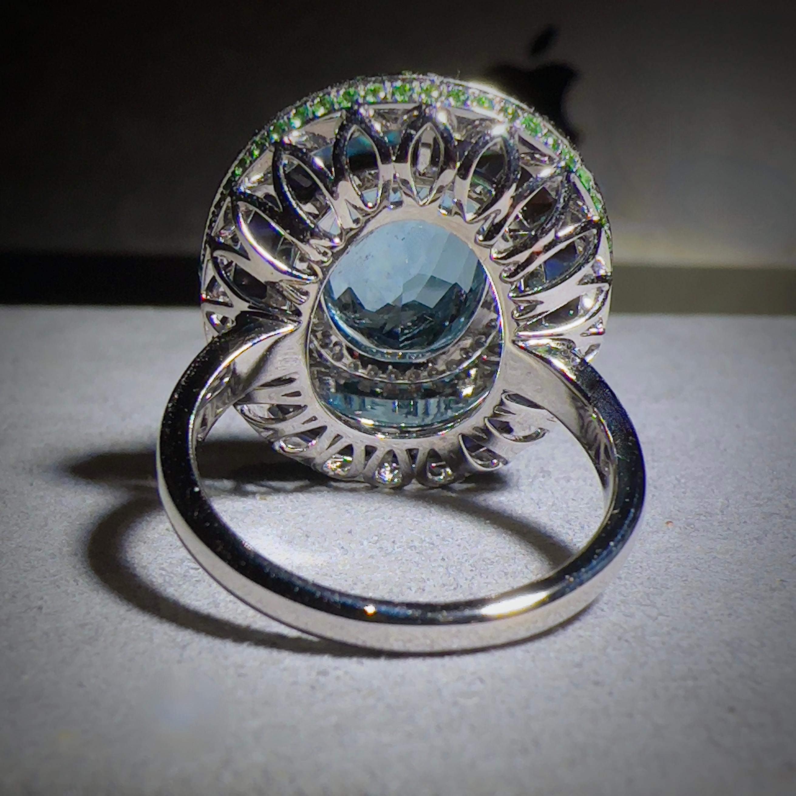 Contemporary Eostre Aquamarine Tsavorite Abalone Shell, Crystal and Diamond in 18k White Gold For Sale