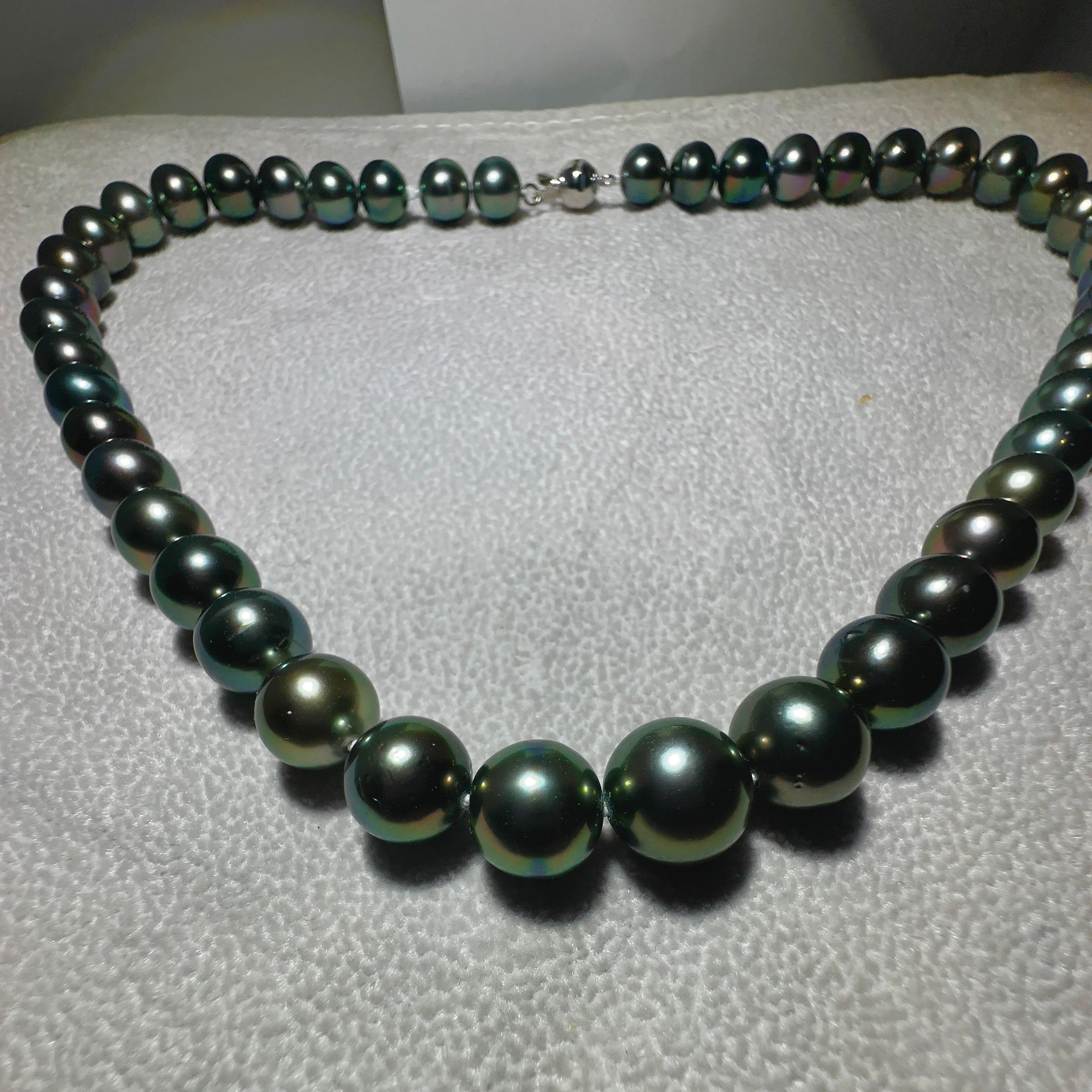 Contemporary Eostre Black Tahitian Pearl Strand Necklace with 18k Clasp For Sale