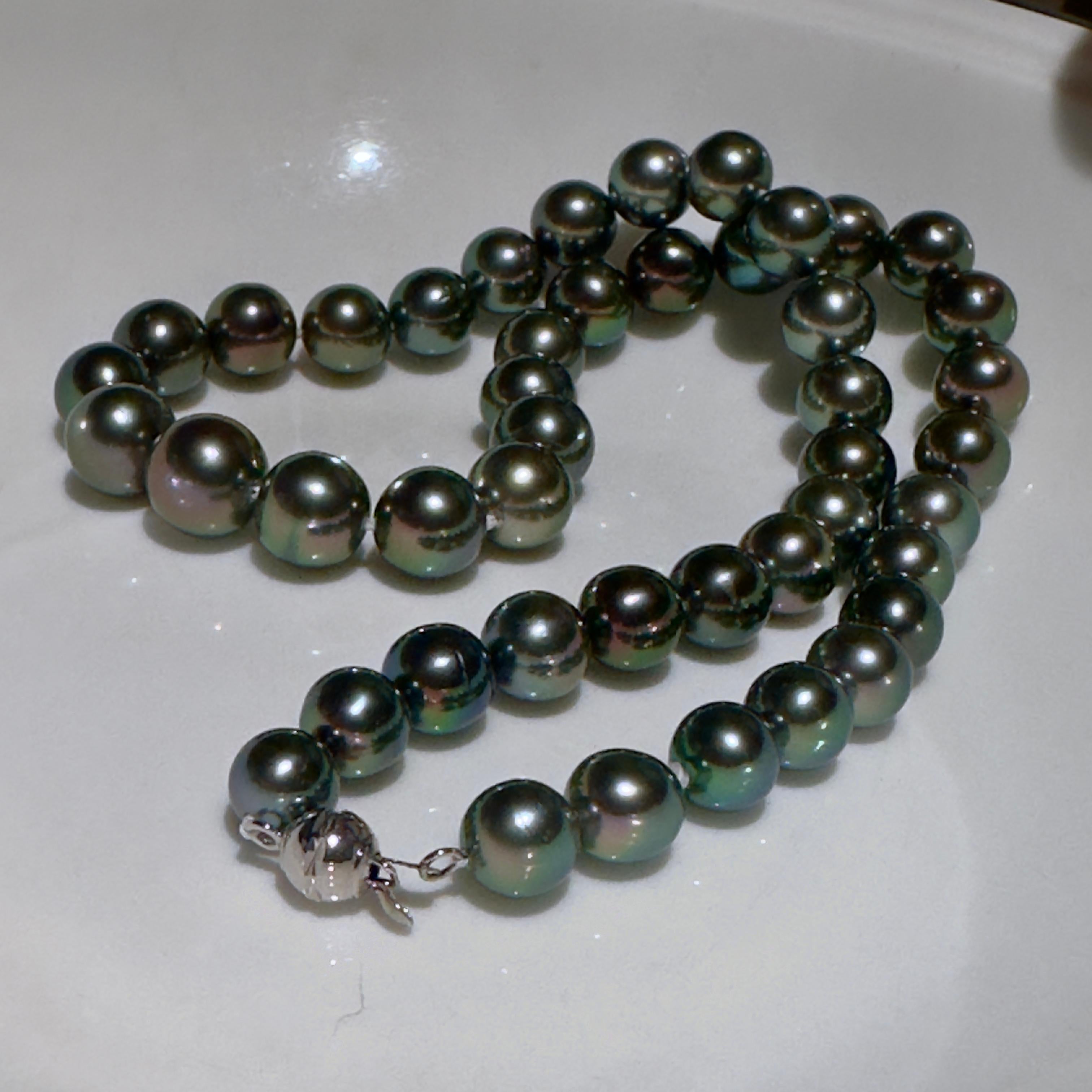 Bead Eostre Black Tahitian Pearl Strand Necklace with 18k Clasp For Sale