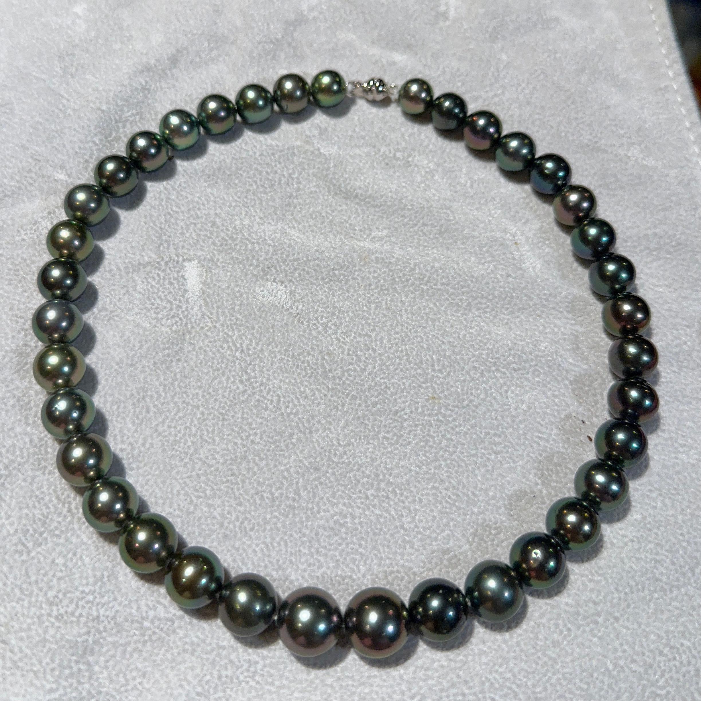 Eostre Black Tahitian Pearl Strand Necklace with 18K Clasp For Sale 1