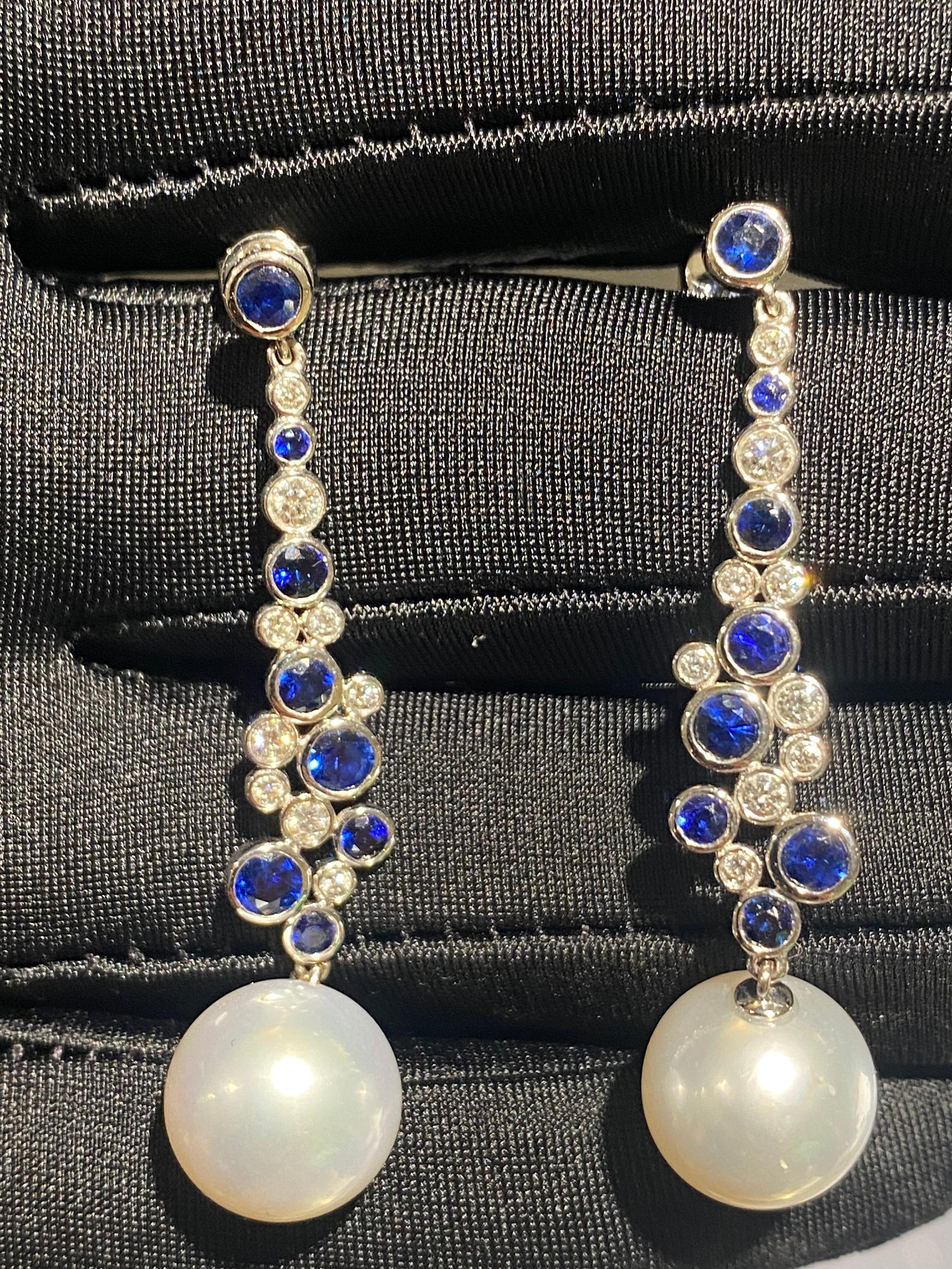 Eostre Blue Sapphire and Diamond Earrings in 18k White Gold In New Condition For Sale In Melbourne, AU