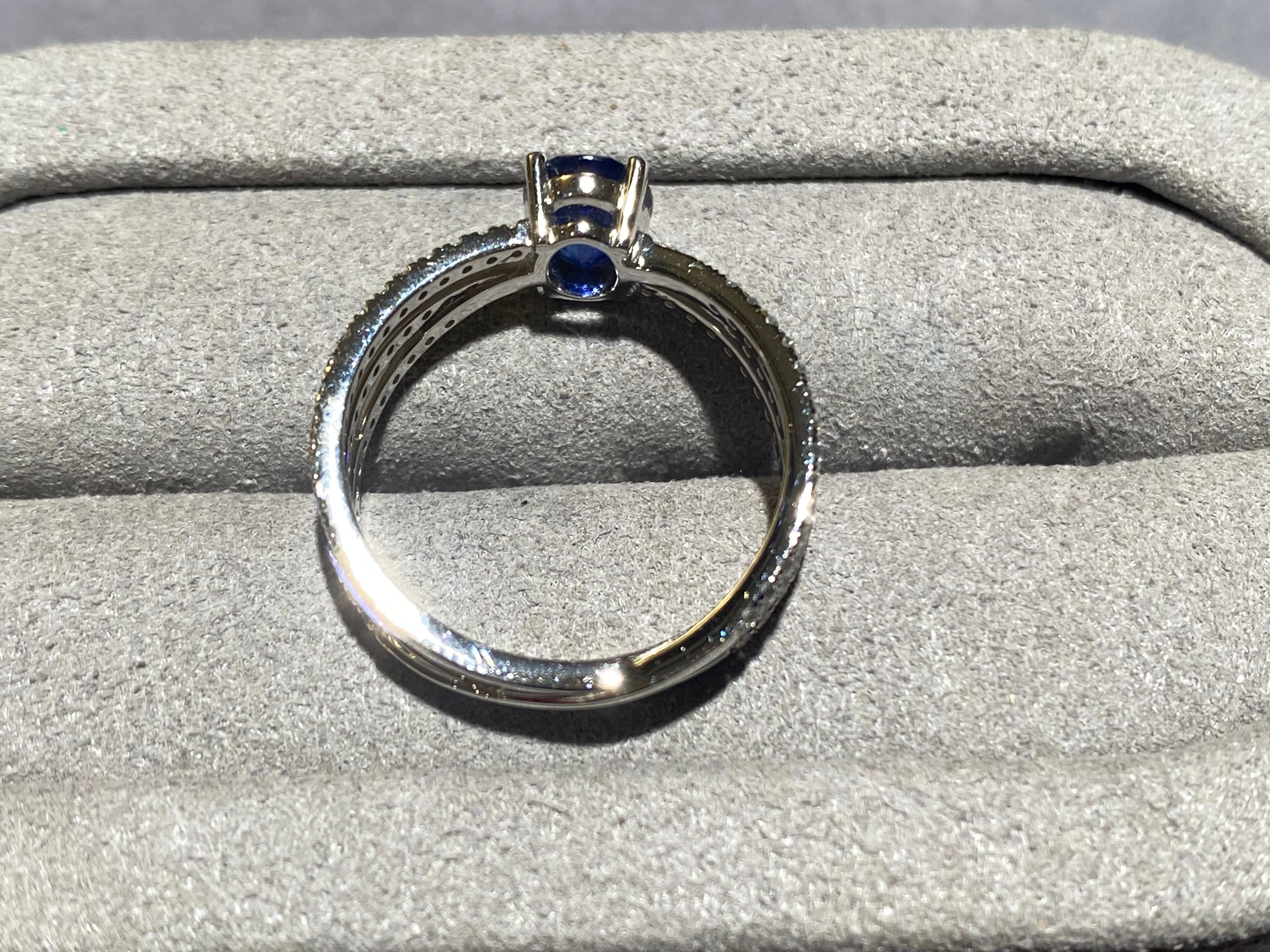 Oval Cut Eostre Blue Sapphire and Diamond Ring in 18k white Gold For Sale